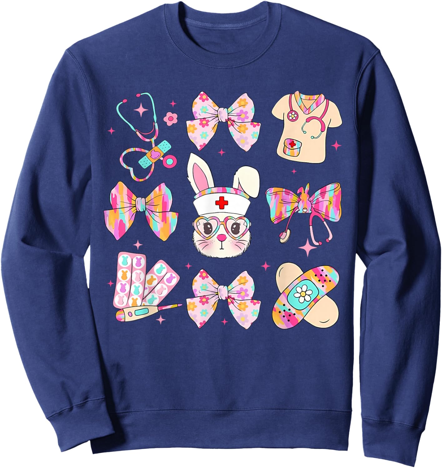 Easter Nurse Coquette Bow Happy Easter Bunny School Women Sweatshirt - Sweatshirt | Navy