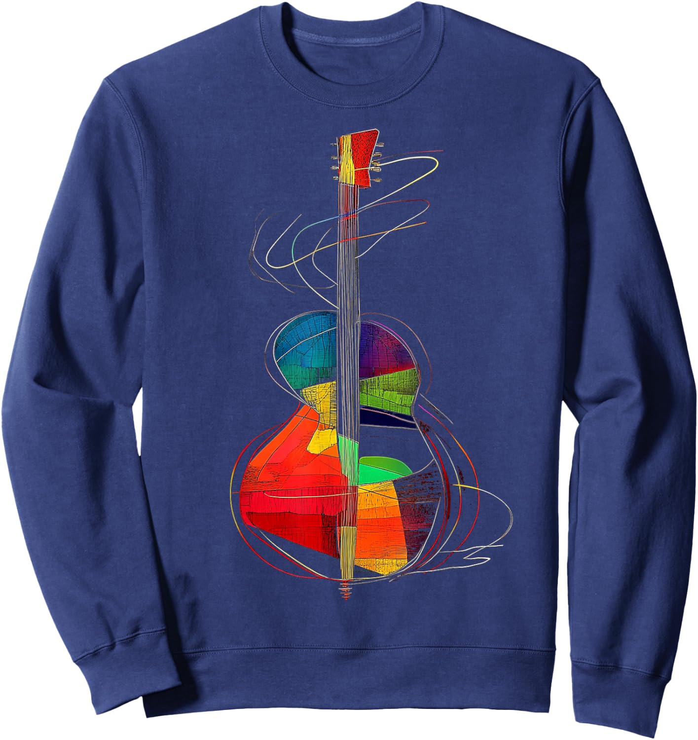 Guitar Musical Instrument Pattern Illustration Guitar , Black, S Sweatshirt - Sweatshirt | Navy
