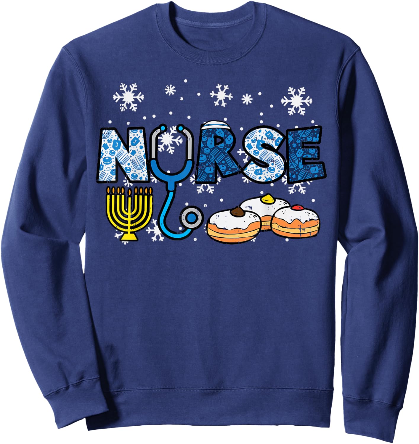 Hanukkah Nurse Chanukah Nursing Scrub Top Jewish RN Women Sweatshirt - Sweatshirt | Navy