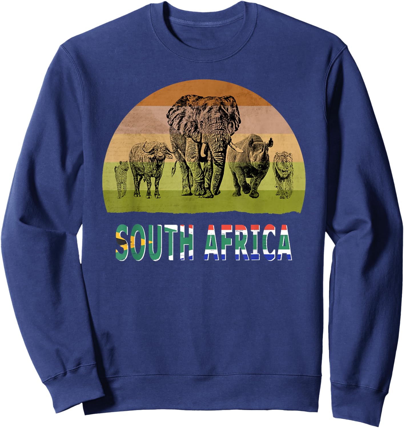 "Big Five" Retro Sunset Design for South Africa Safari Sweatshirt - Sweatshirt | Navy