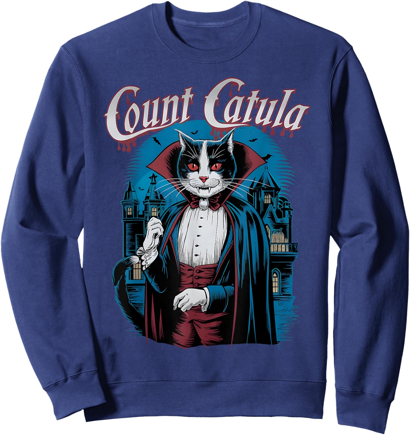 Count Catula Dracula Spooky Horror Vampire Cat Halloween Sweatshirt - Sweatshirt | Navy