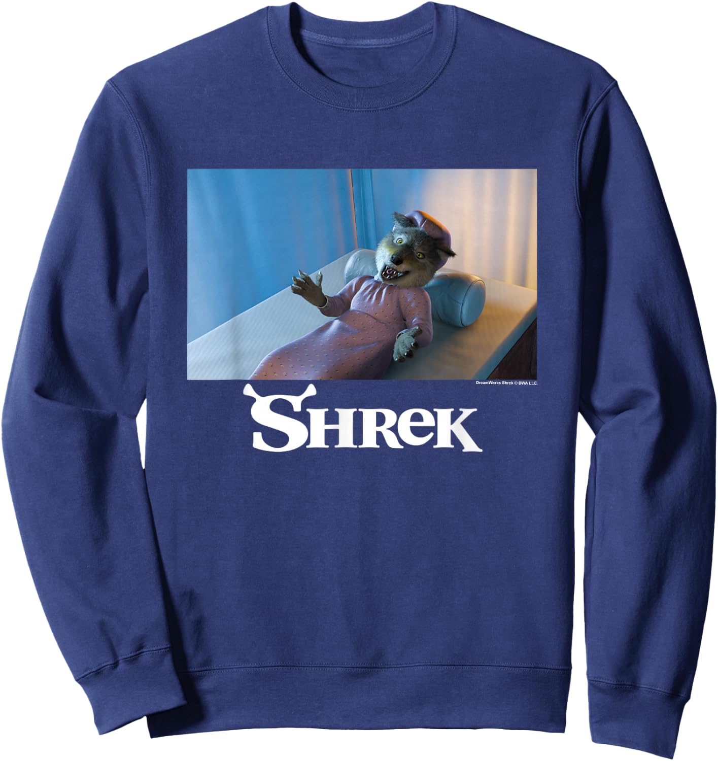 Shrek Iconic Wolf Bed Scene Big Chest Poster Sweatshirt - Sweatshirt | Navy