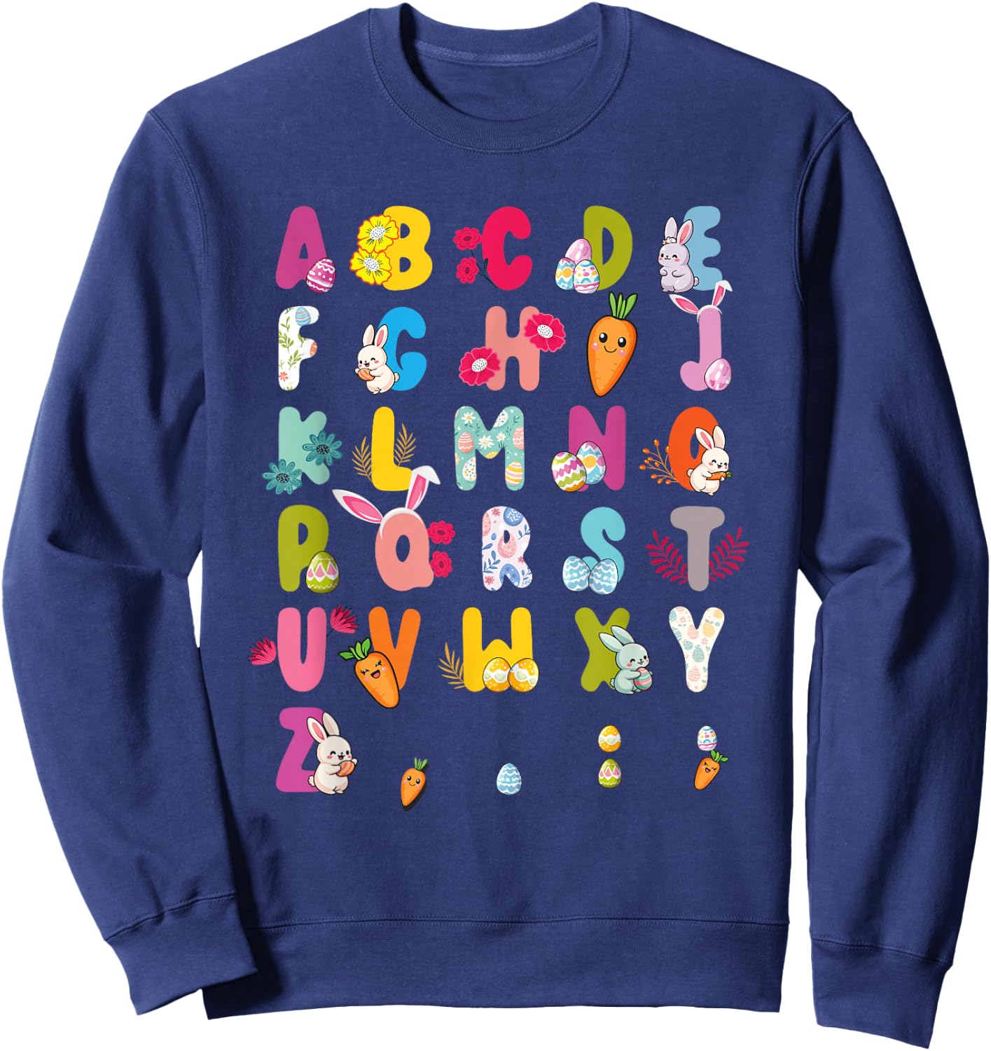 Easter Alphabet Easter Egg Easter Bunny 2025 Kids Sweatshirt - Sweatshirt | Navy