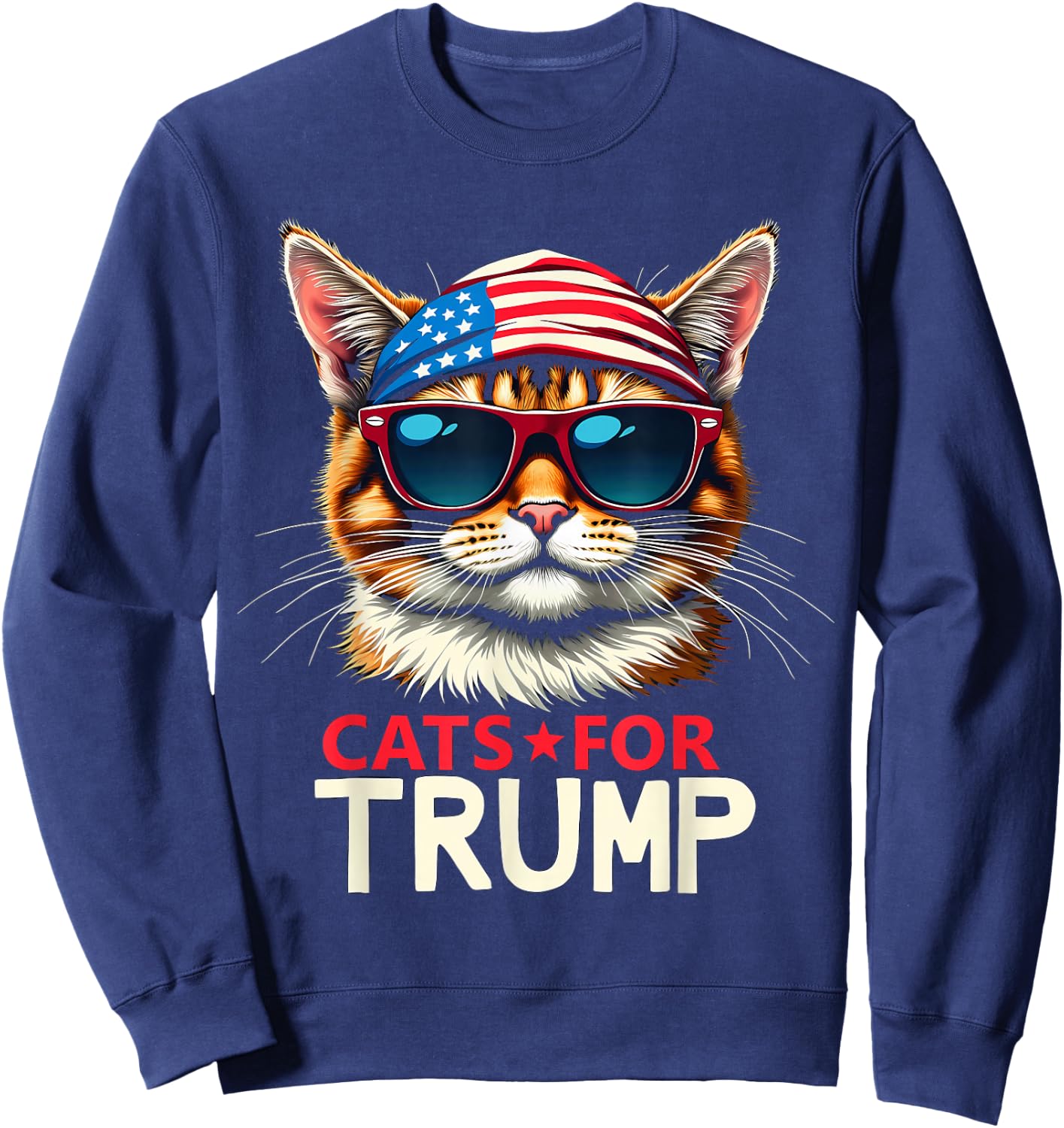 Cats For Trump Funny American Flag Sweatshirt - Sweatshirt | Navy