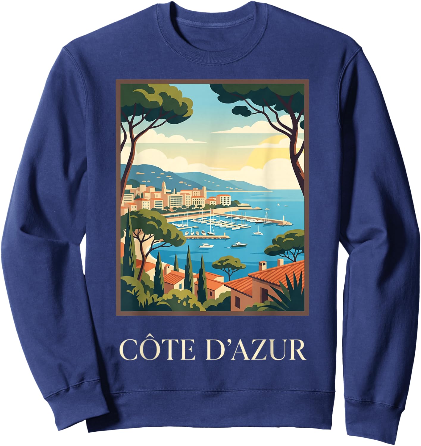 Cote d’Azur French Riviera Coastal Retro Travel Graphic Sweatshirt - Sweatshirt | Navy