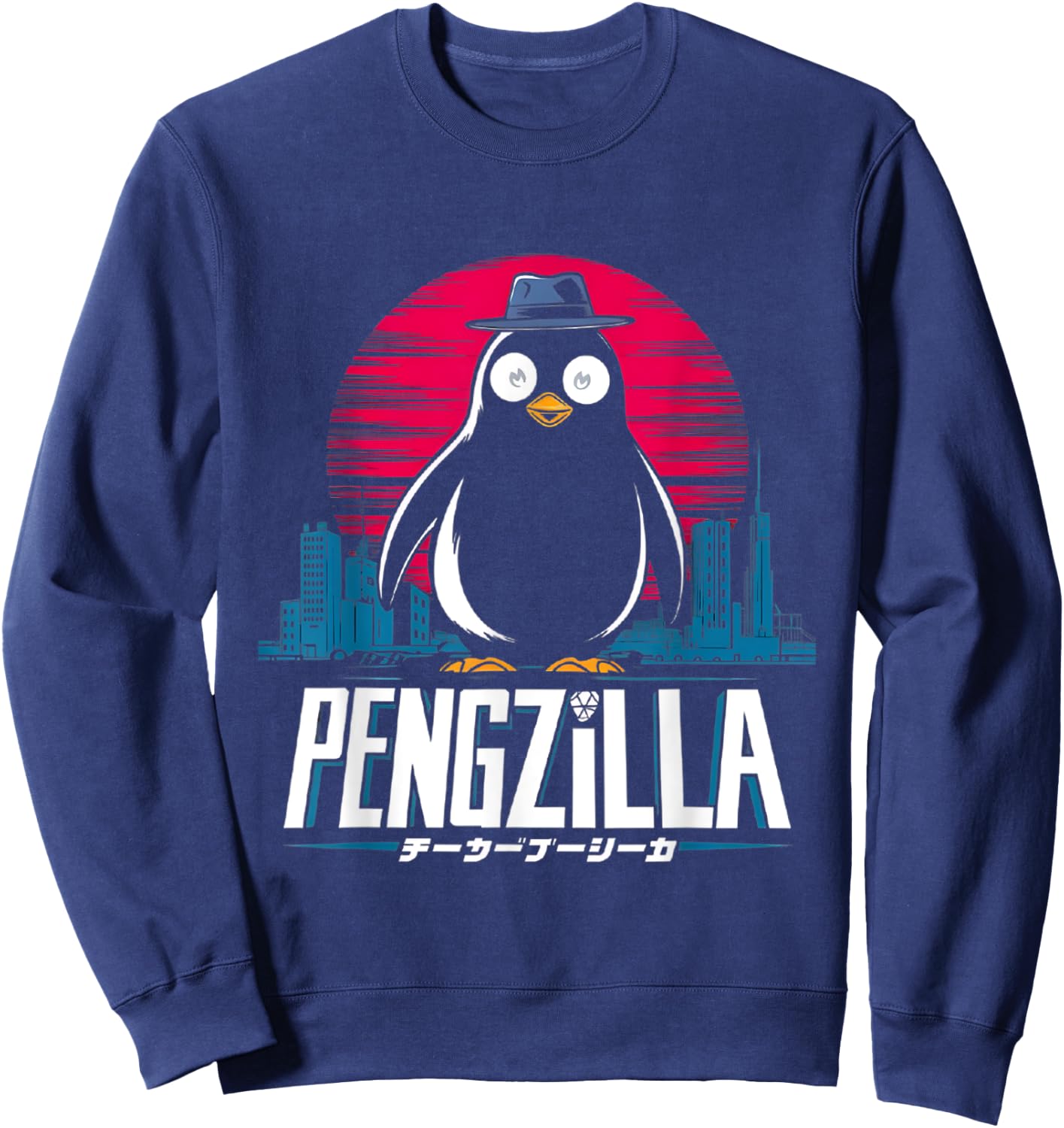 Pengzilla Penguin Japanese Art Funny Penguin Sweatshirt - Sweatshirt | Navy