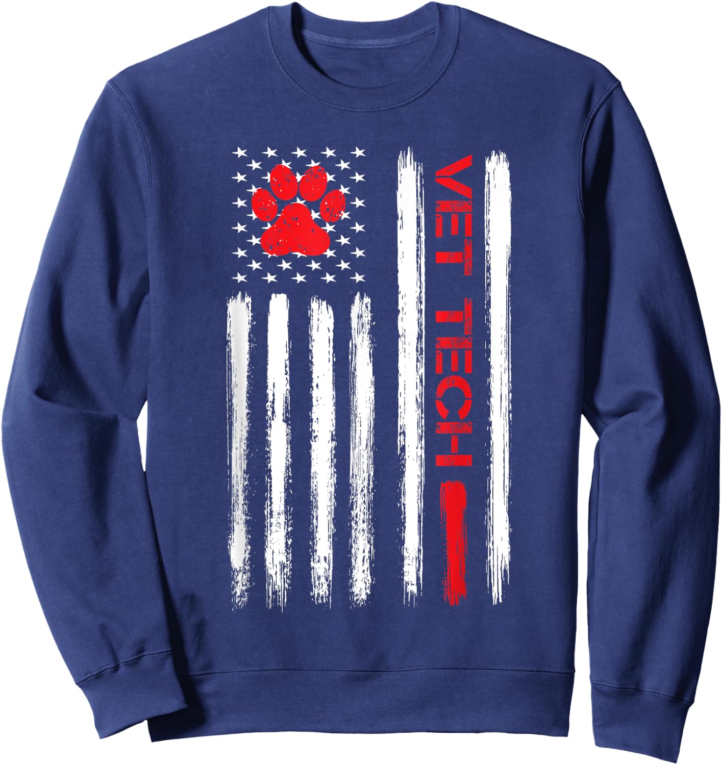 Vet Tech Veterinary Technician American Flag Paw Print Gift Sweatshirt - Sweatshirt | Navy