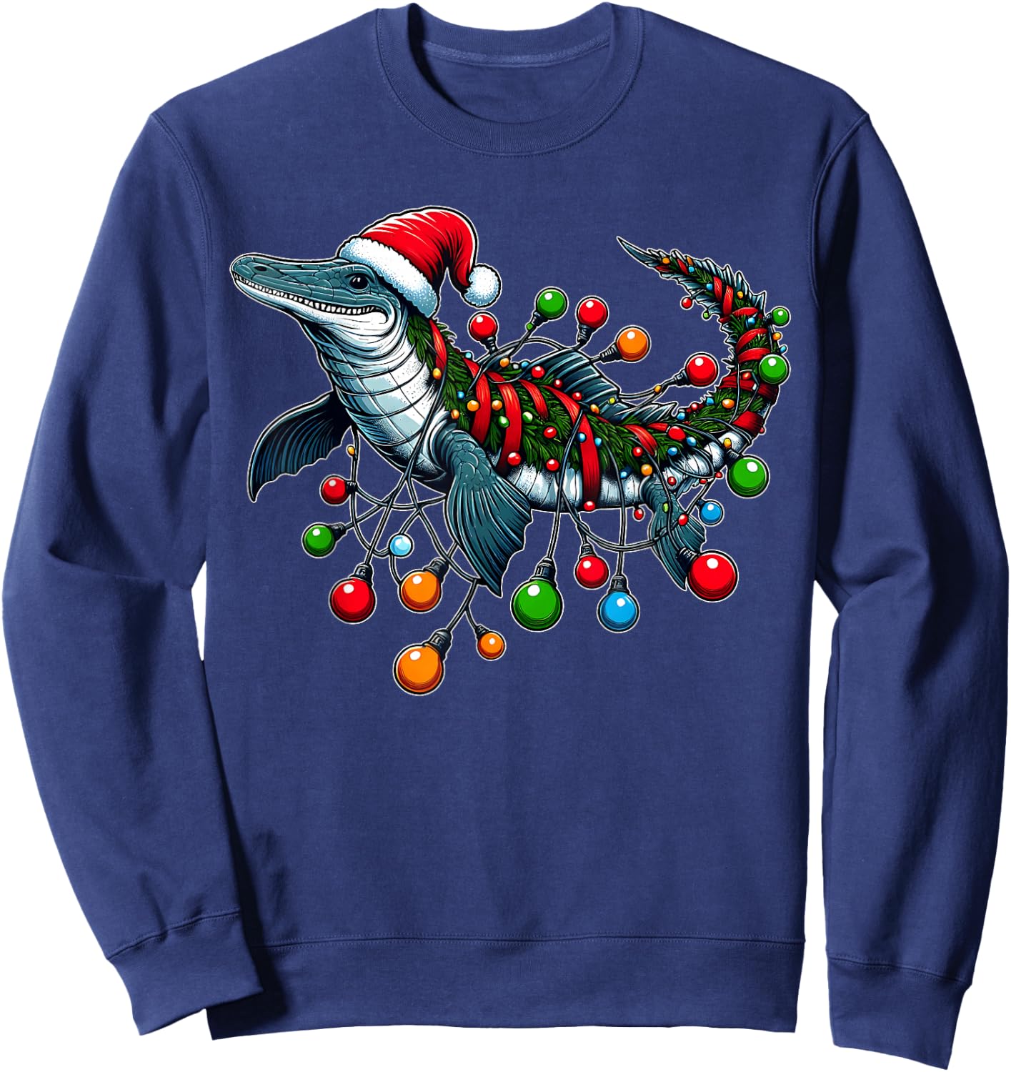 Mosasaurus Dinosaur Christmas Hat Xmas Sweatshirt - Sweatshirt | Navy