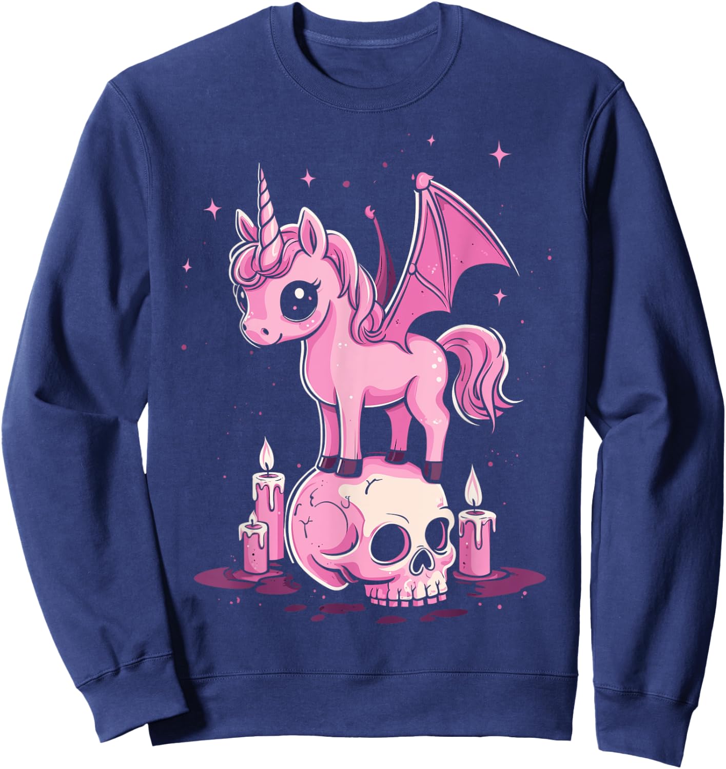 Kaiju Cute Kawaii Unicorn Pink Pastel Goth Aesthetic Skull Sweatshirt - Sweatshirt | Navy