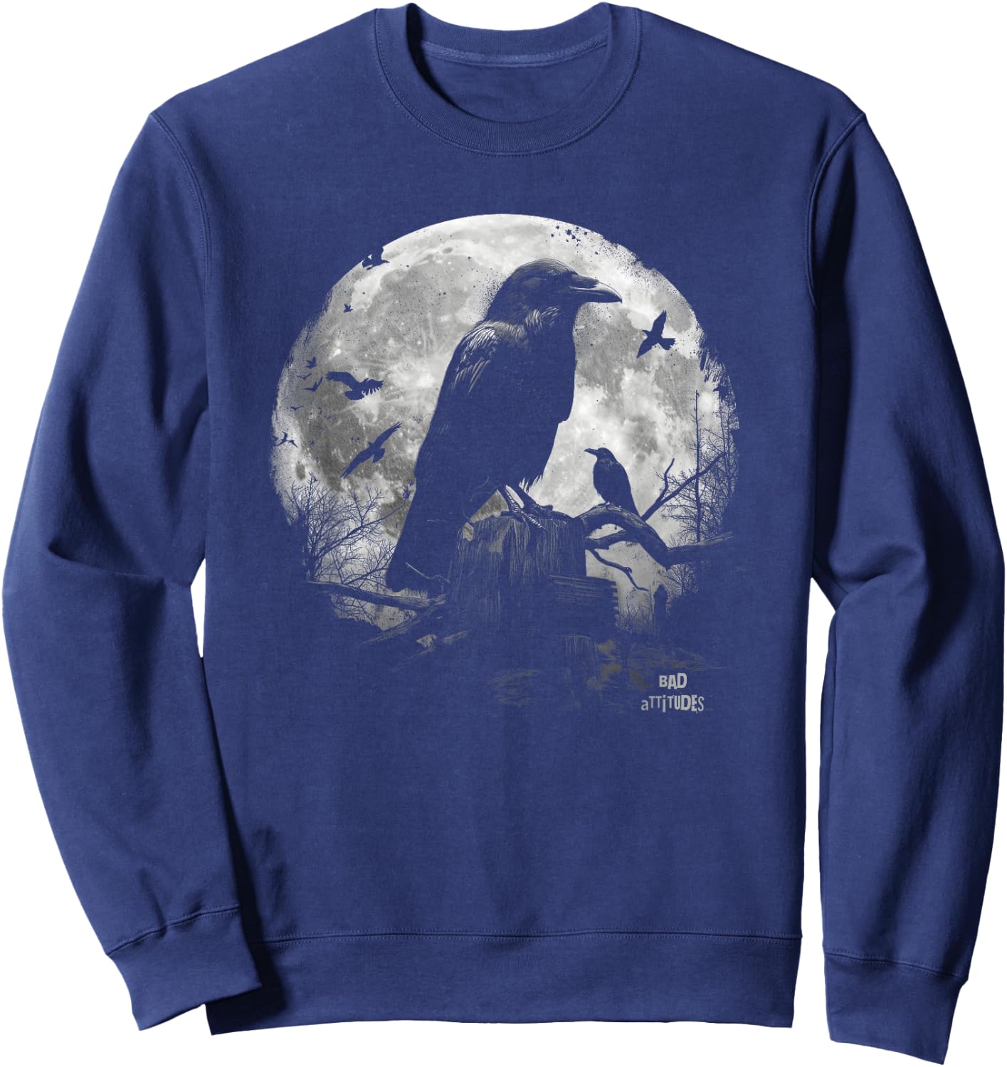 Ravencore Gothic Grunge Aesthetic Raven Dark Art Crow Moon Sweatshirt - Sweatshirt | Navy