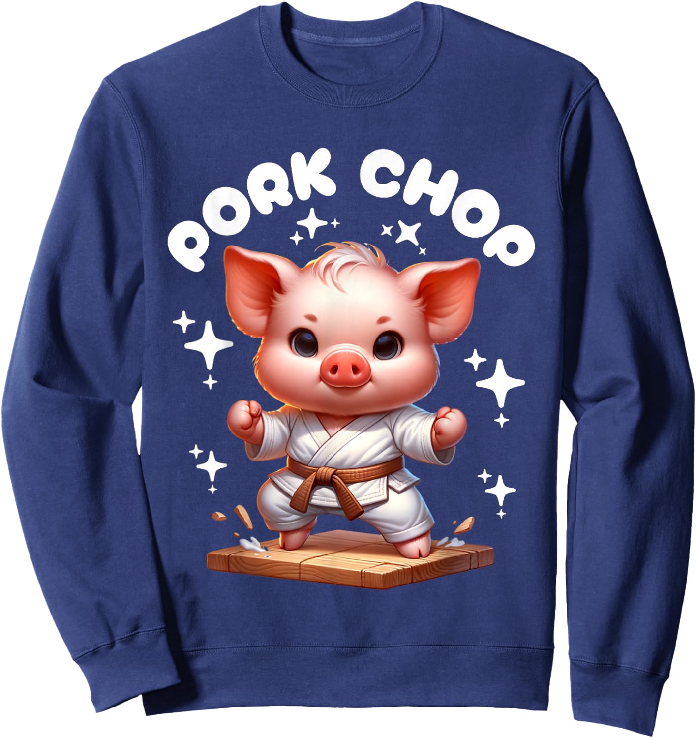 Children's Karate Cute Pork Chop Funny Karate Pun Pig Martial Arts Sweatshirt - Sweatshirt | Navy