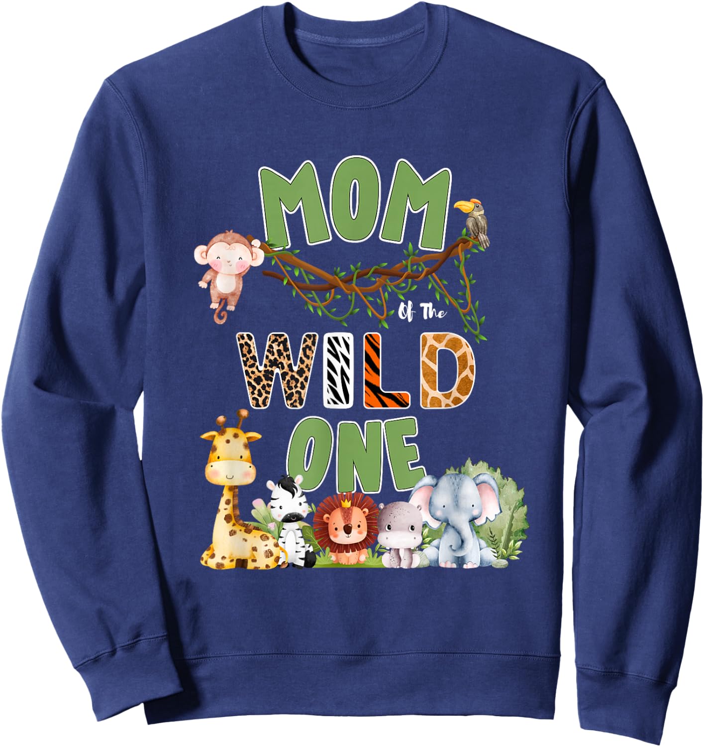Mom of The Wild One 1st Birthday Safari Family Sweatshirt - Sweatshirt | Navy