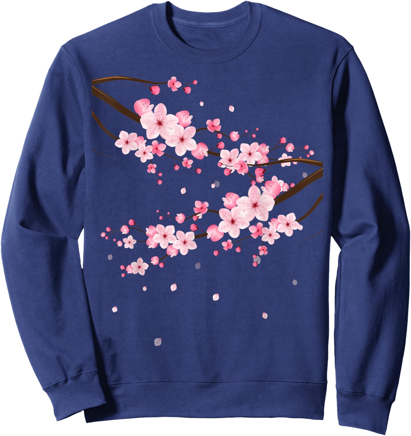 LiveHappy Damen Sakura Kirschblüten Grau Klein -Erwachsene -Kinder Klassisch Geblümt Klassische Passform Kurzarm Rundhals Imported Polyester 100% Baumwolle, Polyester Alle Count 1 Sweatshirt - Sweatshirt | Navy