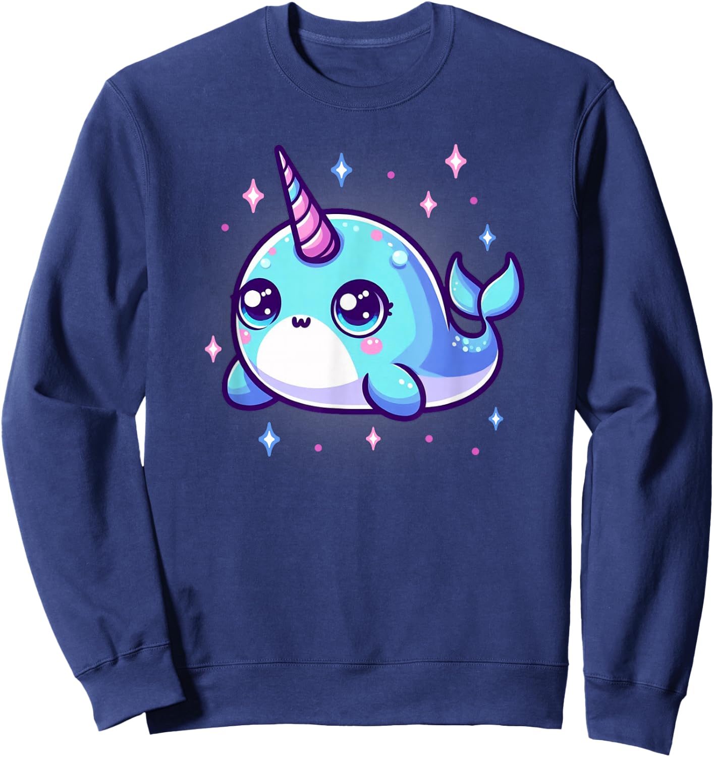 Cute Kawaii Narwhal Blue Pink Anime Sea Ocean Fun Sweatshirt - Sweatshirt | Navy