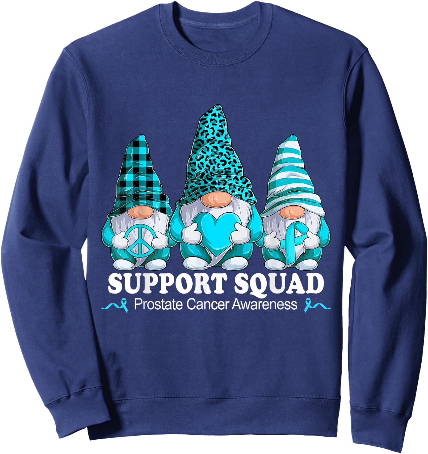 Leopard Buffalo Plaid Gnome Support Squad Prostate Cancer Sweatshirt - Sweatshirt | Navy