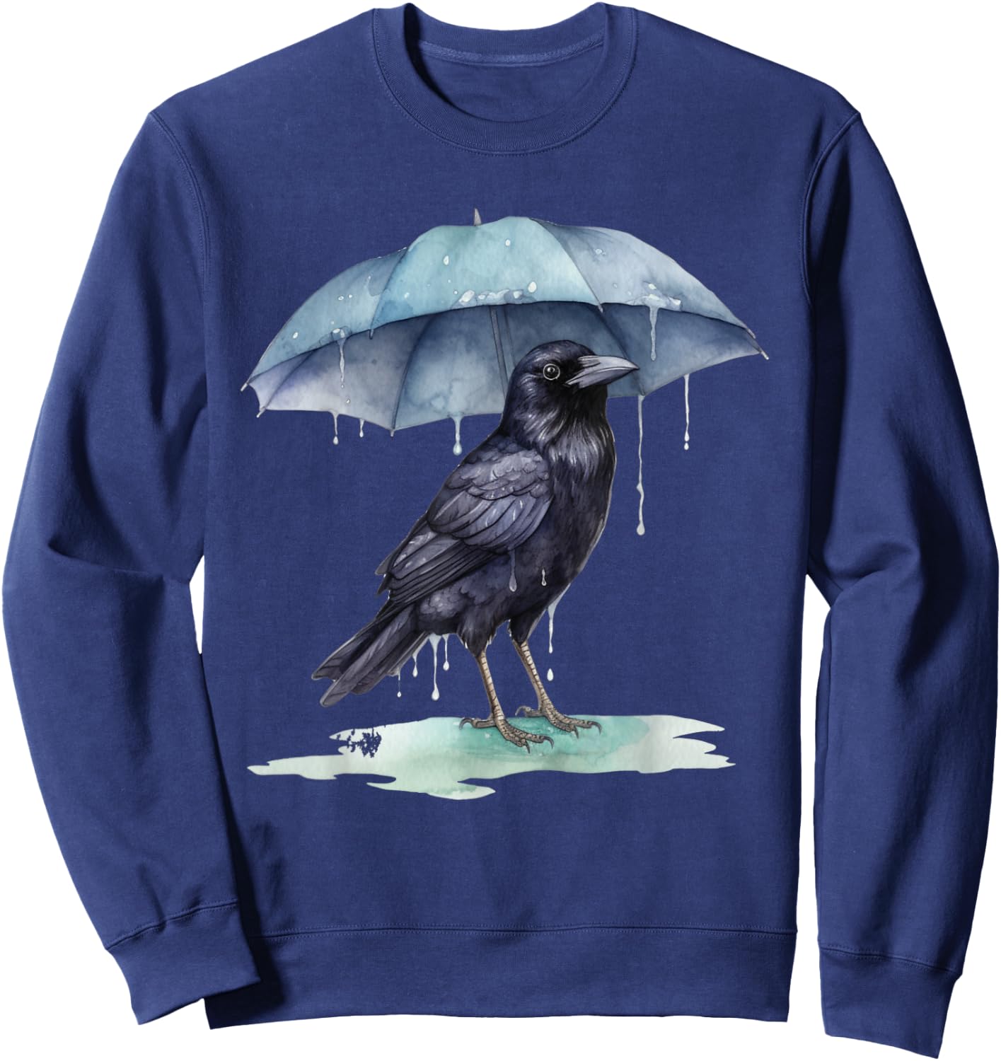 Raven Playing in the Rain With an Umbrella Novelty Apparel Sweatshirt - Sweatshirt | Navy