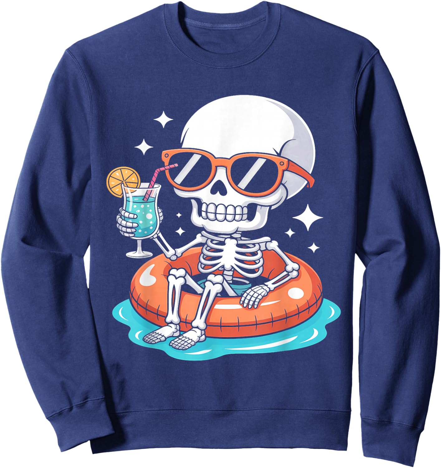 Chillin' Skeleton with Drink Halloween Summerween Sweatshirt - Sweatshirt | Navy