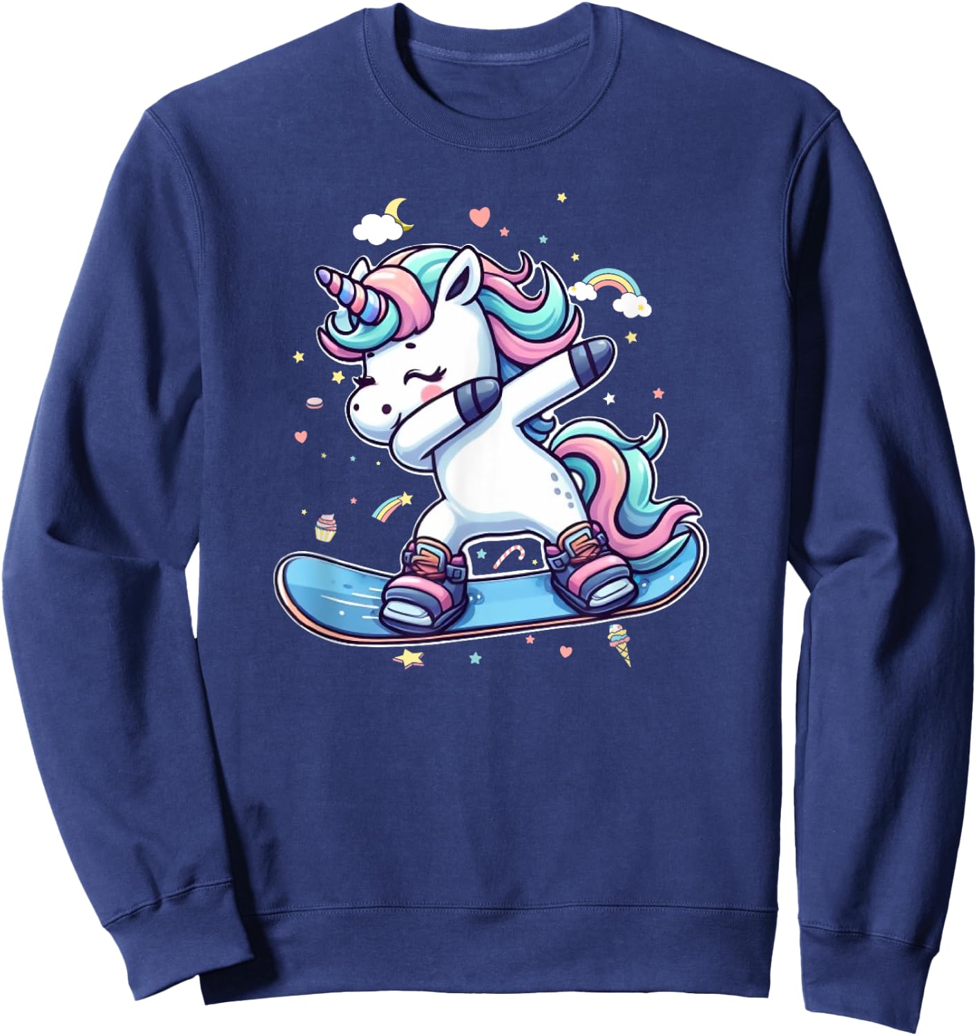 Snowboard Unicorn Lover Dabbing Snowboarder Sweatshirt - Sweatshirt | Navy