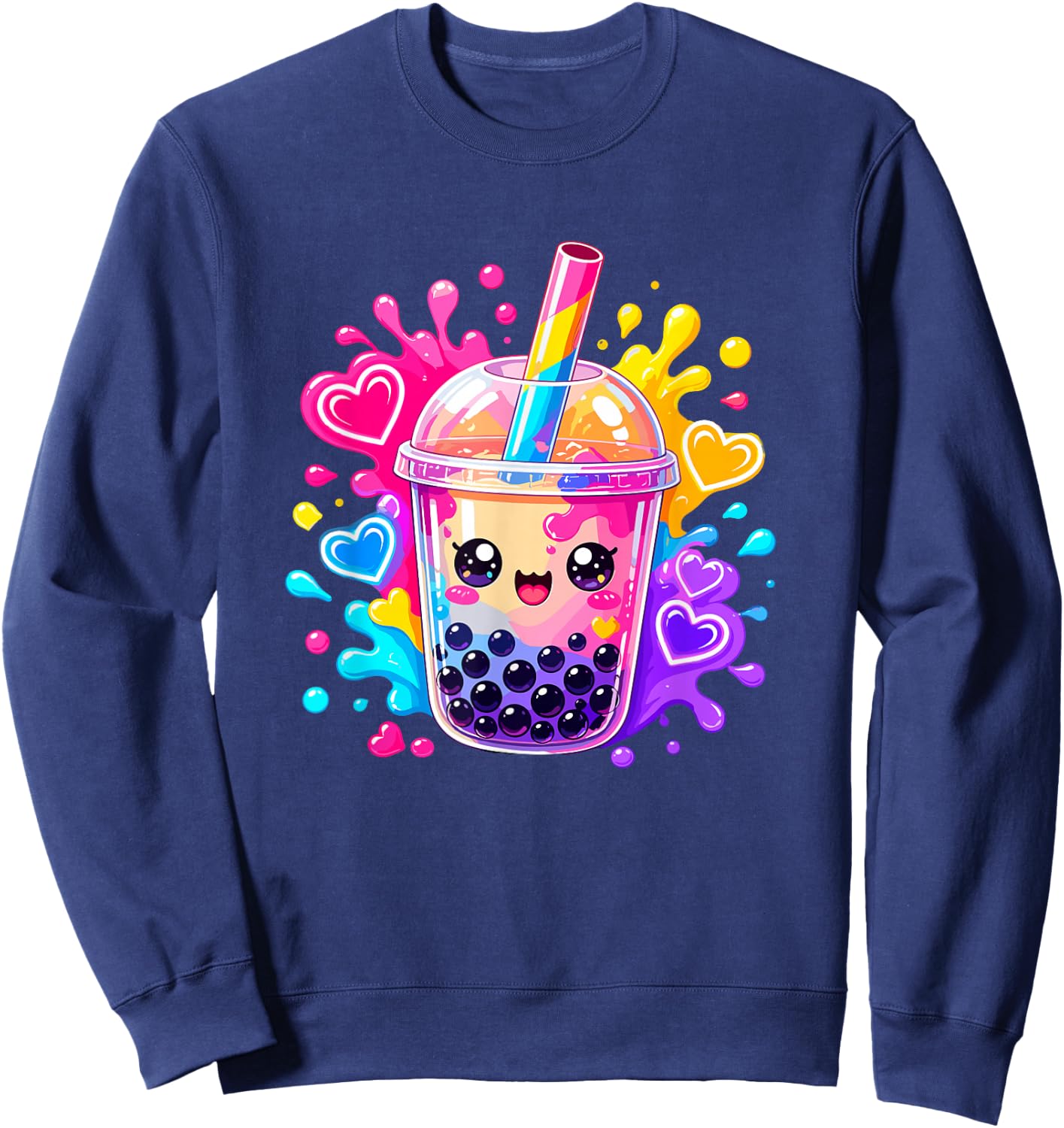Niedliche Kawaii Boba Bubble Tea Lover Anime Herzen Sweatshirt - Sweatshirt | Navy