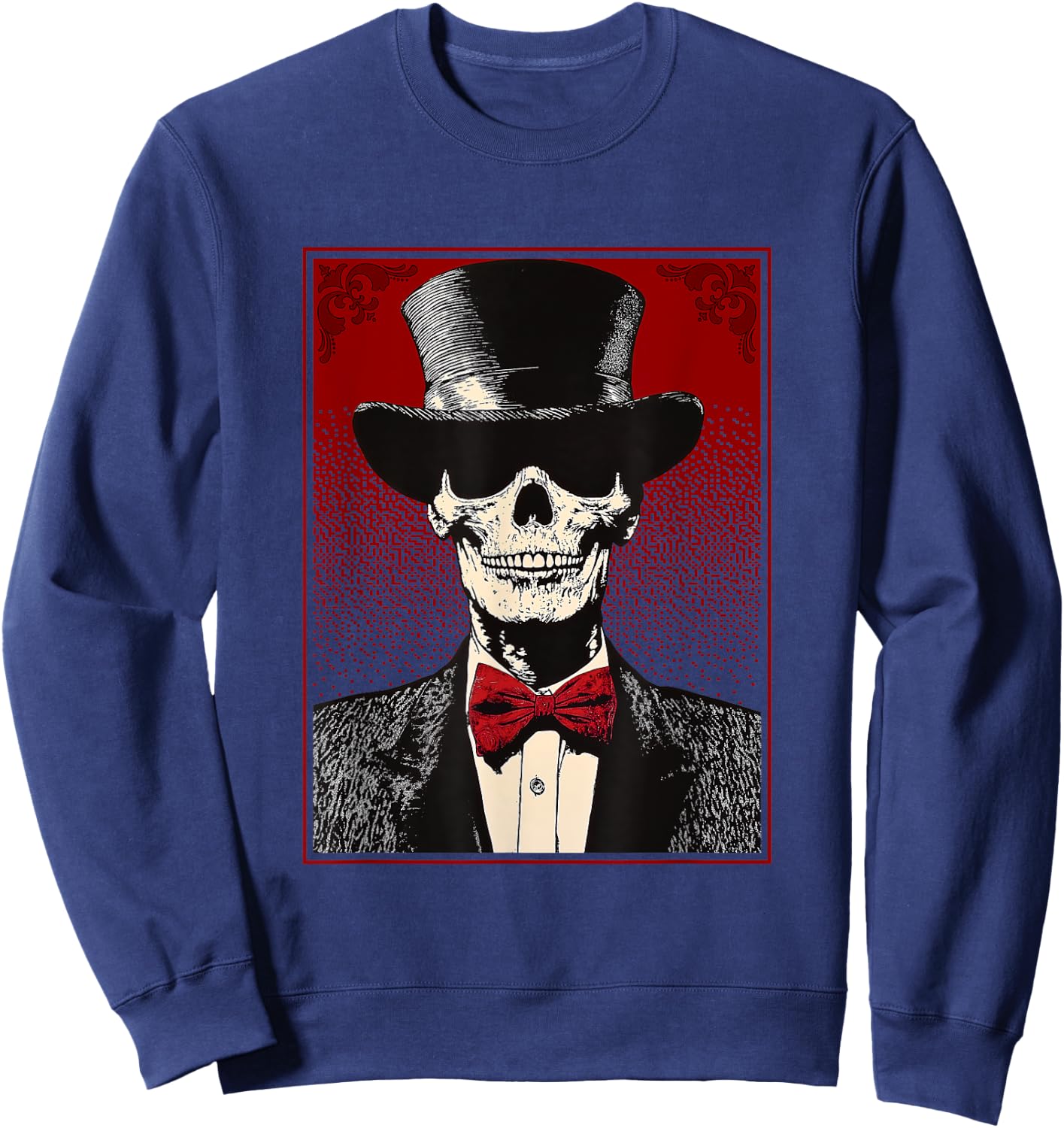 Skull in a Top Hat - Skeleton Wearing Hat and Tie Sweatshirt - Sweatshirt | Navy
