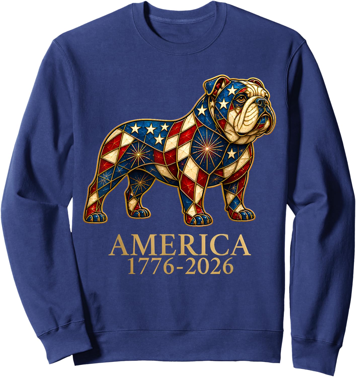 English Bulldog Mosaic America 1776-2026 4th of July Dog Sweatshirt - Sweatshirt | Navy