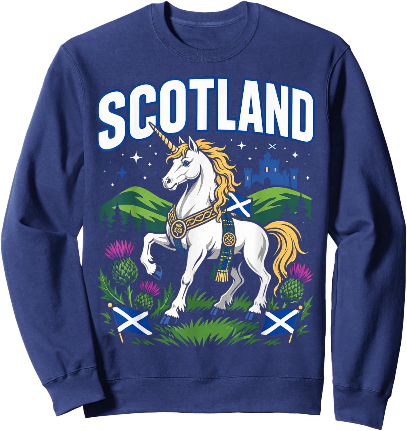 Men Scottish Unicorn Flag Thistle Sweatshirt - Sweatshirt | Navy