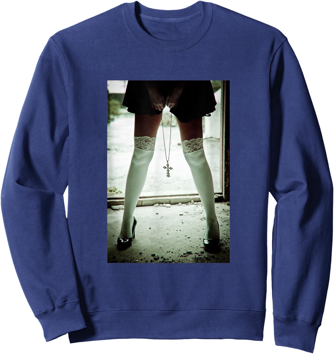 Sexy Sexy Mobile Phone Case Nun in Underwear Cross Sweatshirt - Sweatshirt | Navy