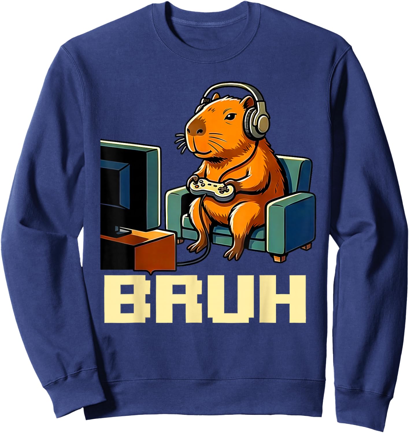 Bruh Video Games Boys Capybara Birthday Boy Bruh Gamer Sweatshirt - Sweatshirt | Navy