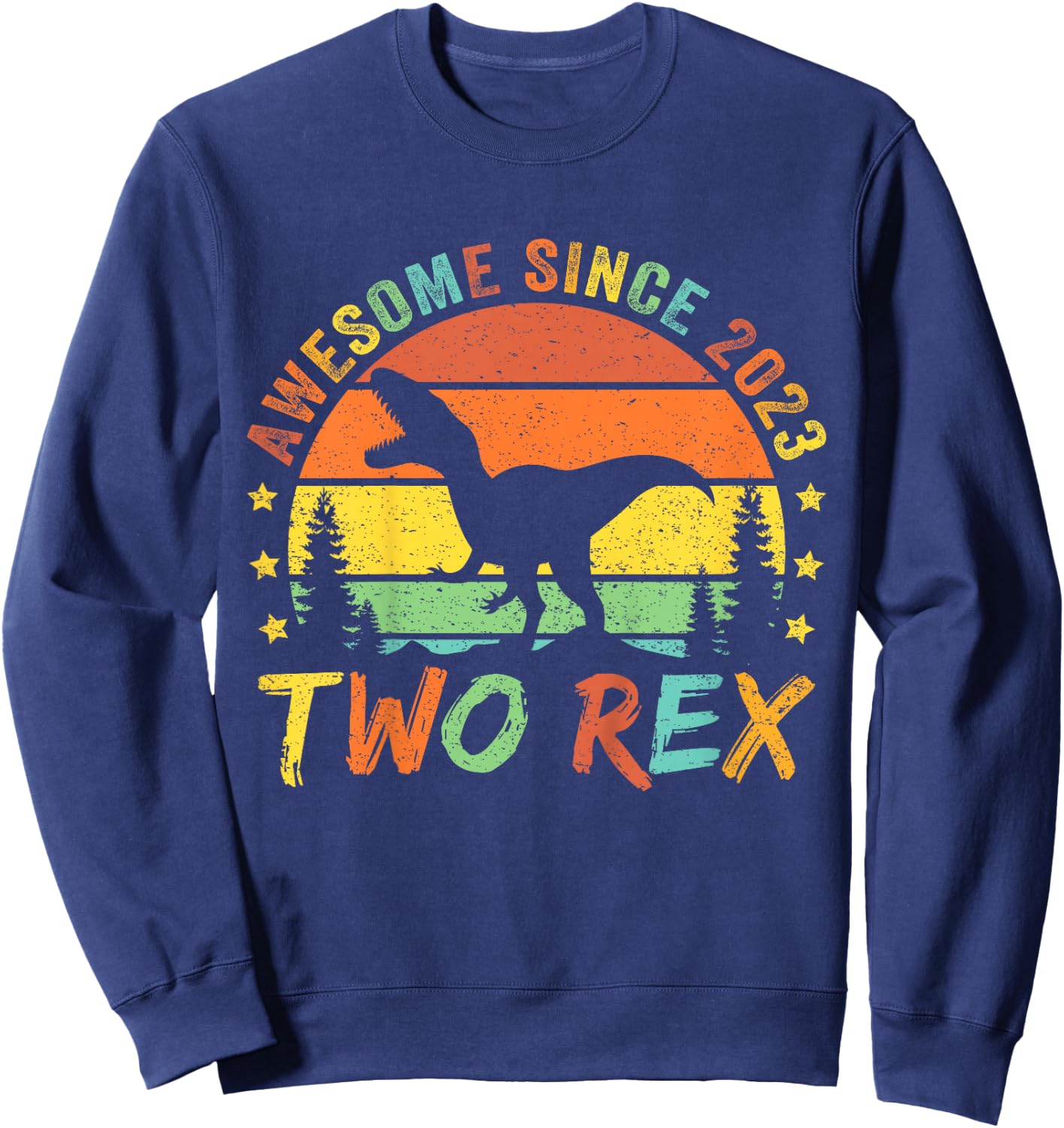 Kids Two Rex 2nd Birthday Boy Second Dinosaur 2 Year Old Sweatshirt - Sweatshirt | Navy