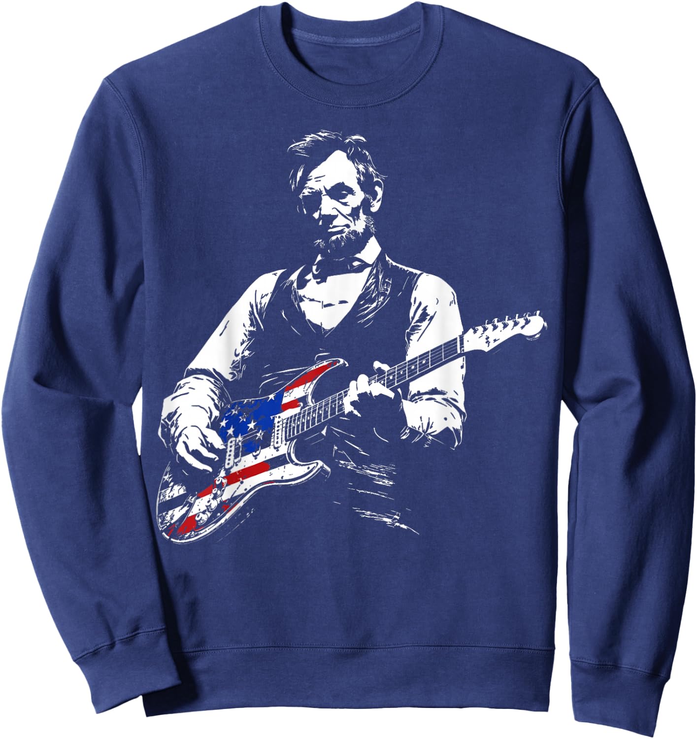 Abraham Lincoln American Flag Guitar Vintage Rock Music Sweatshirt - Sweatshirt | Navy