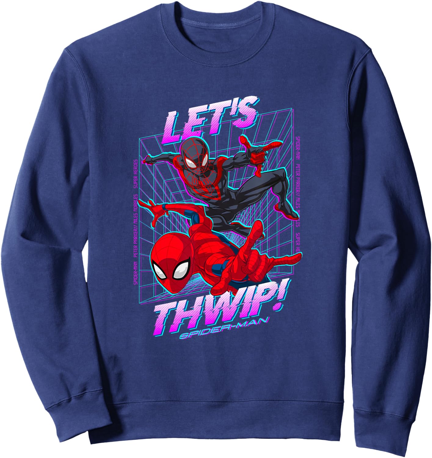 Marvel Comics Spider-Man Peter Parker Miles Morales Neon Sweatshirt - Sweatshirt | Navy