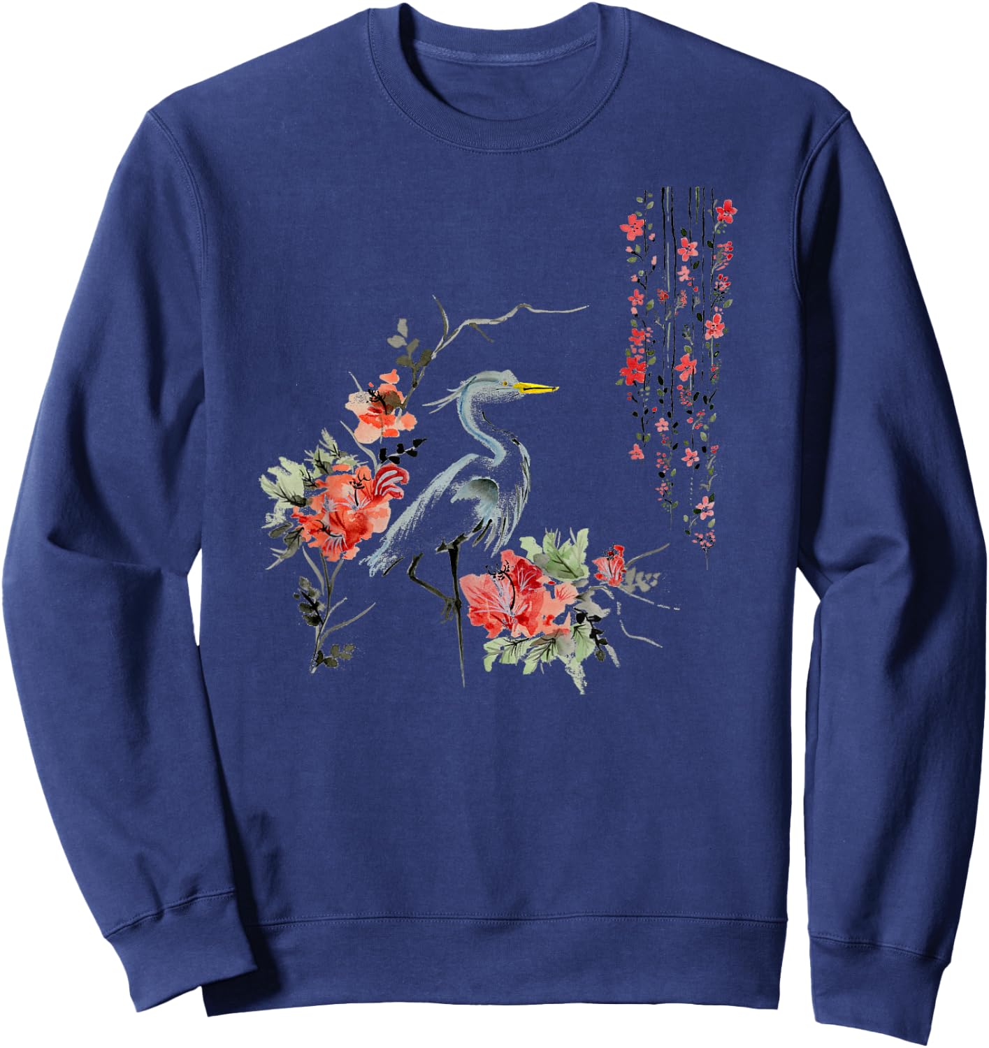 Japanese Art Crane Bird Garden Stylish Design Sweatshirt - Sweatshirt | Navy