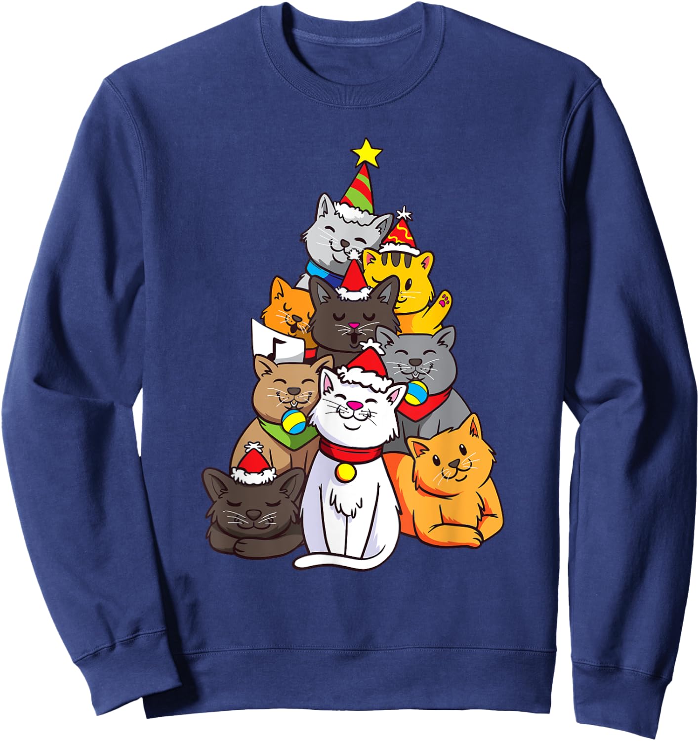 Cute Cat Tree Cats Kitten Christmas Christmas Tree Sweatshirt - Sweatshirt | Navy