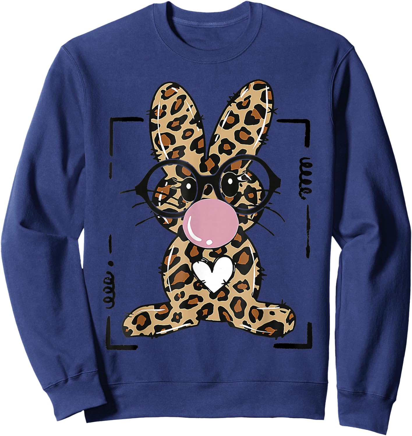 Leopard Rabbit Bunny Blowing Bubble Gum Easter Day Sweatshirt - Sweatshirt | Navy