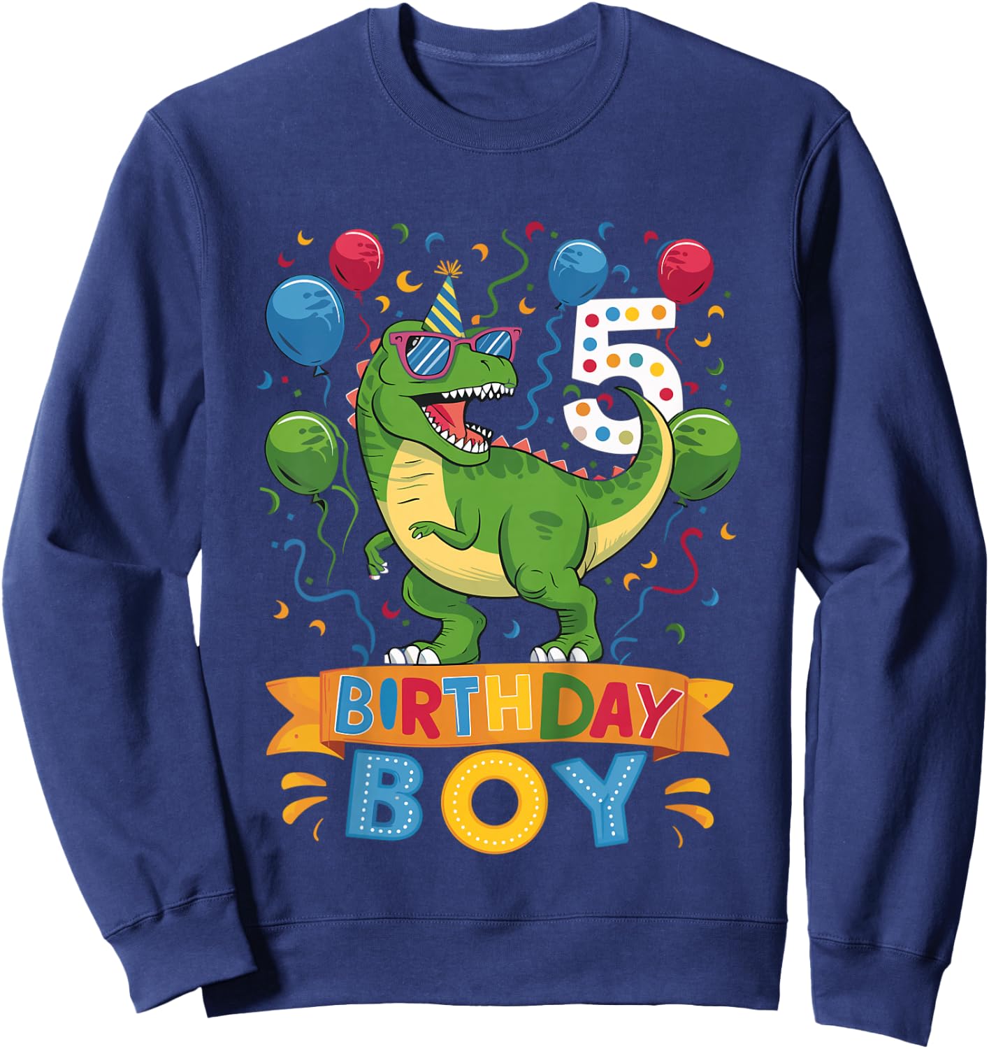 Kids 5 Year Old T Rex Dinosaur 5nd Birthday Boy Sweatshirt - Sweatshirt | Navy