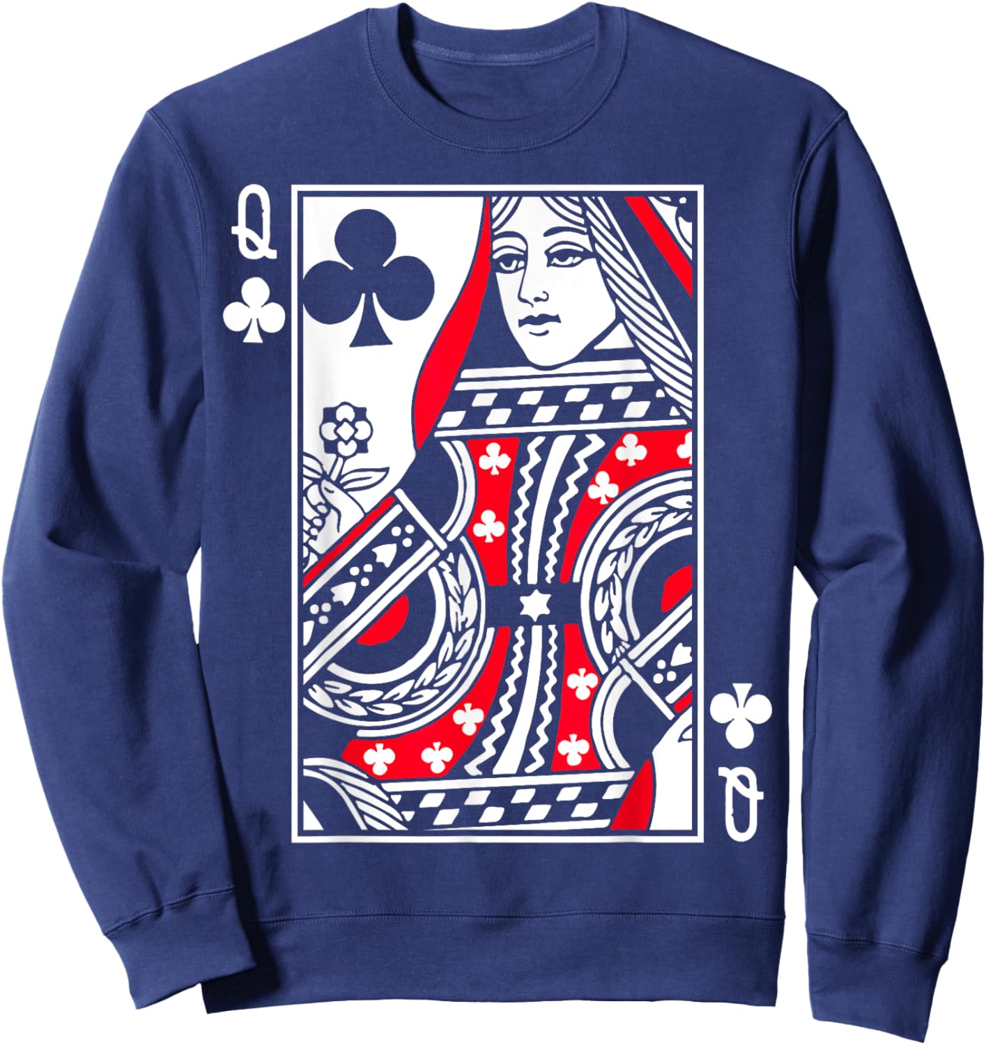 Queen of Clubs Poker or Blackjack Club Queens Playing Card Sweatshirt - Sweatshirt | Navy