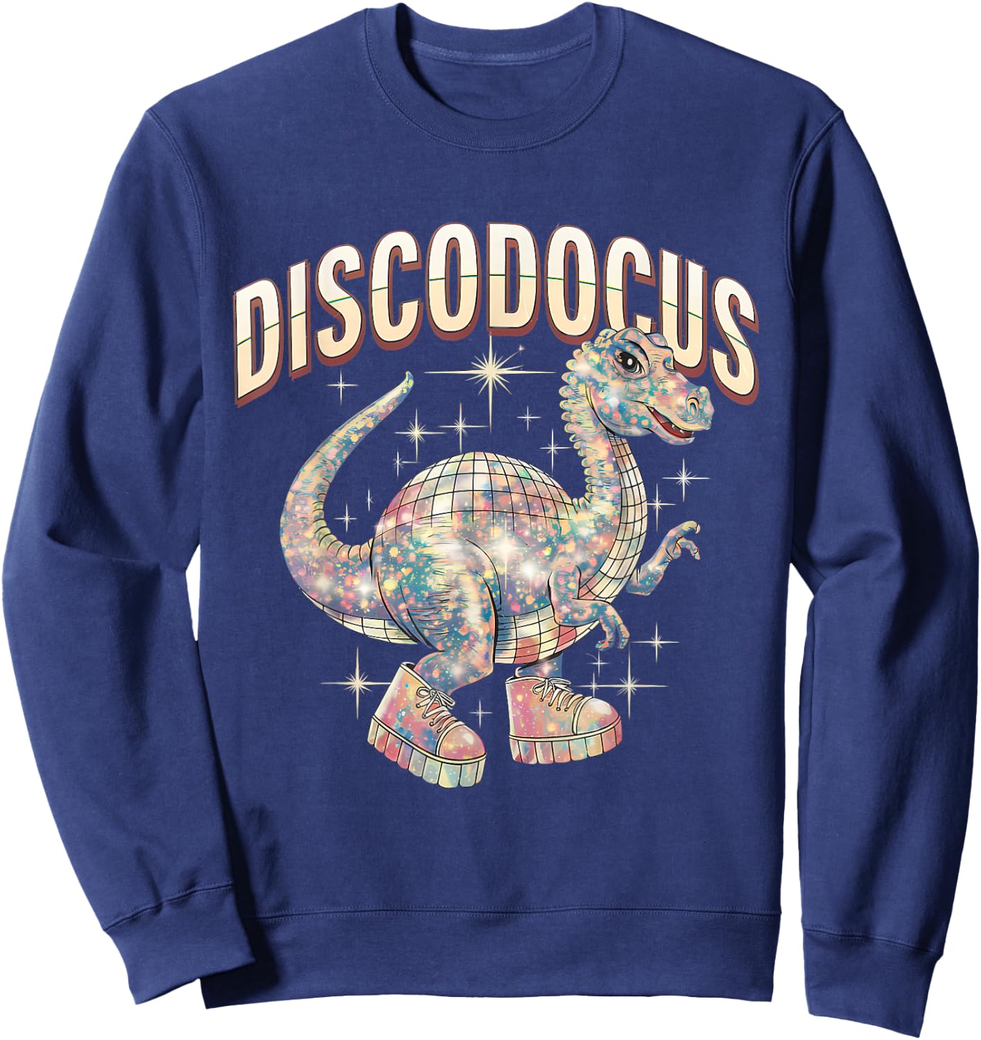 Disco Dinosaur Diplodocus 70s Dino Dancing Funny Disco Party Sweatshirt - Sweatshirt | Navy