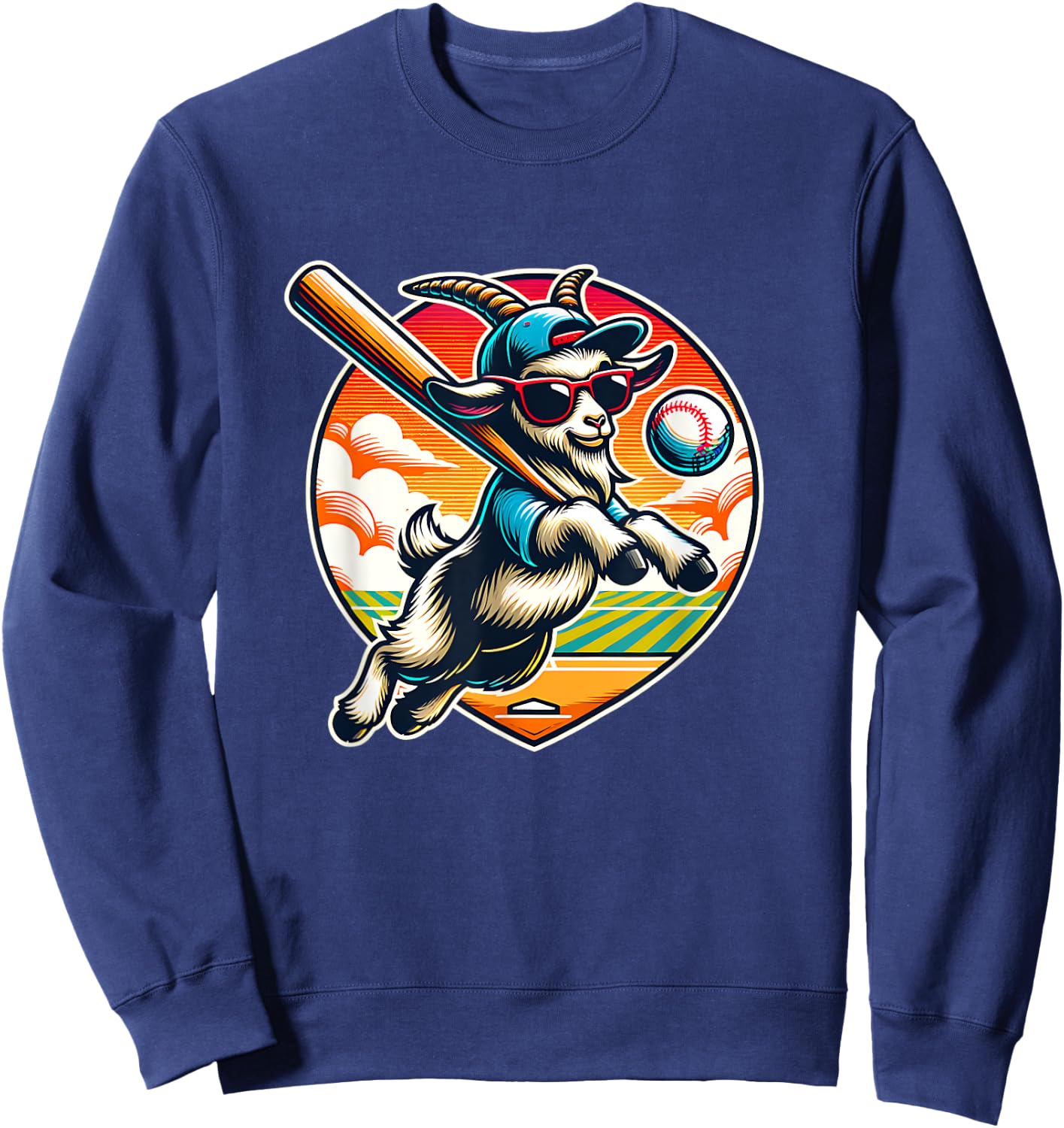 Goat Baseball Player Cool Sports Fan Art Sweatshirt - Sweatshirt | Navy