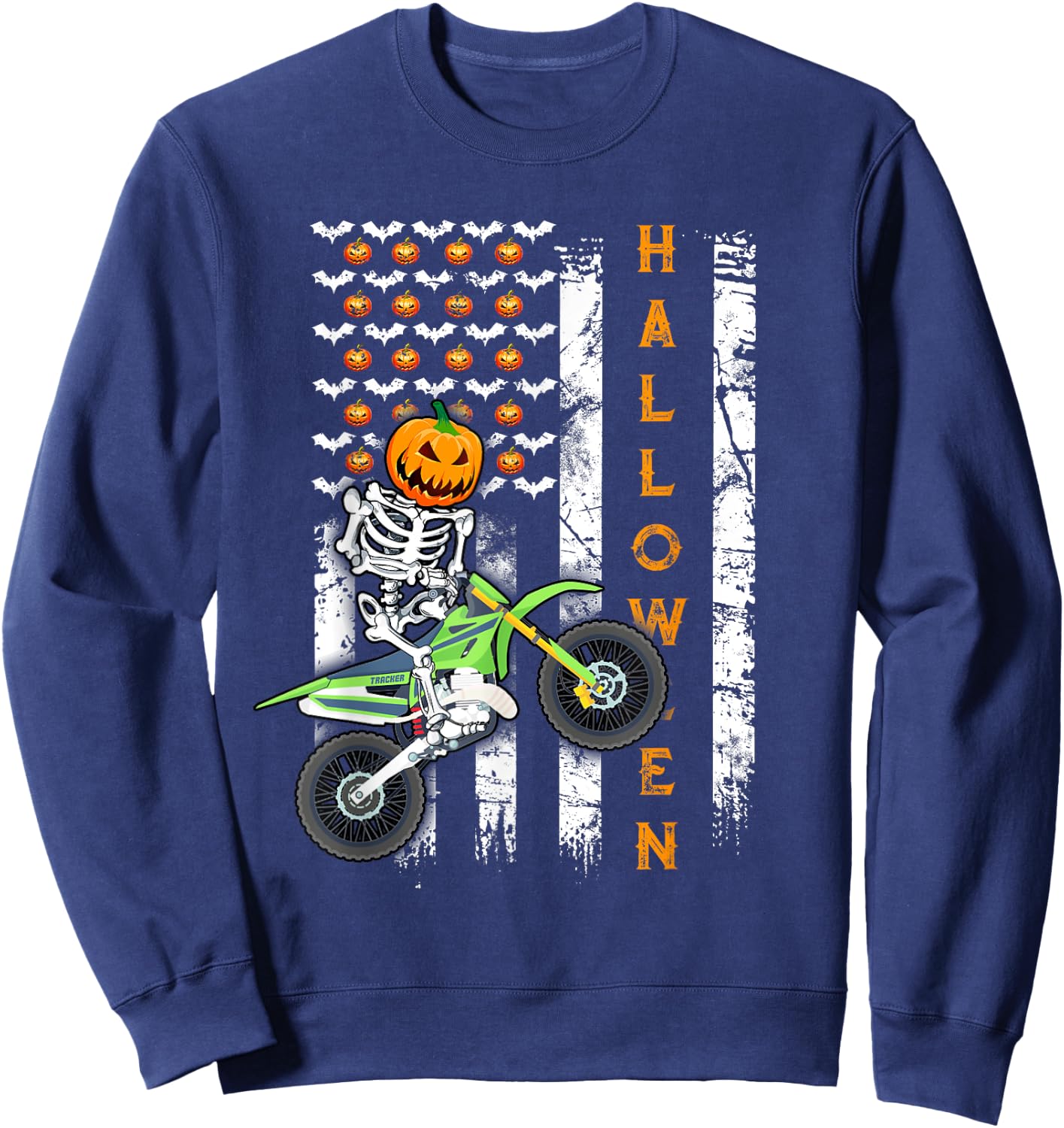 US Flag Skeleton Dirt Bike Halloween Motocross Biker Sweatshirt - Sweatshirt | Navy