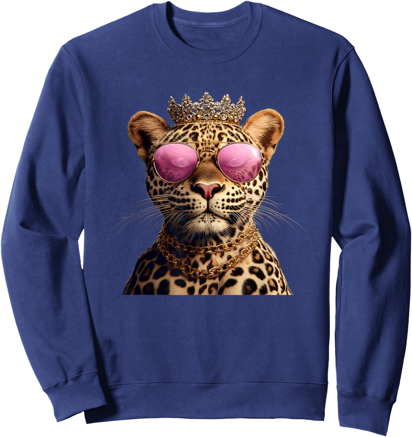 Crowned Leopard With Sunglasses And Chains Sweatshirt - Sweatshirt | Navy