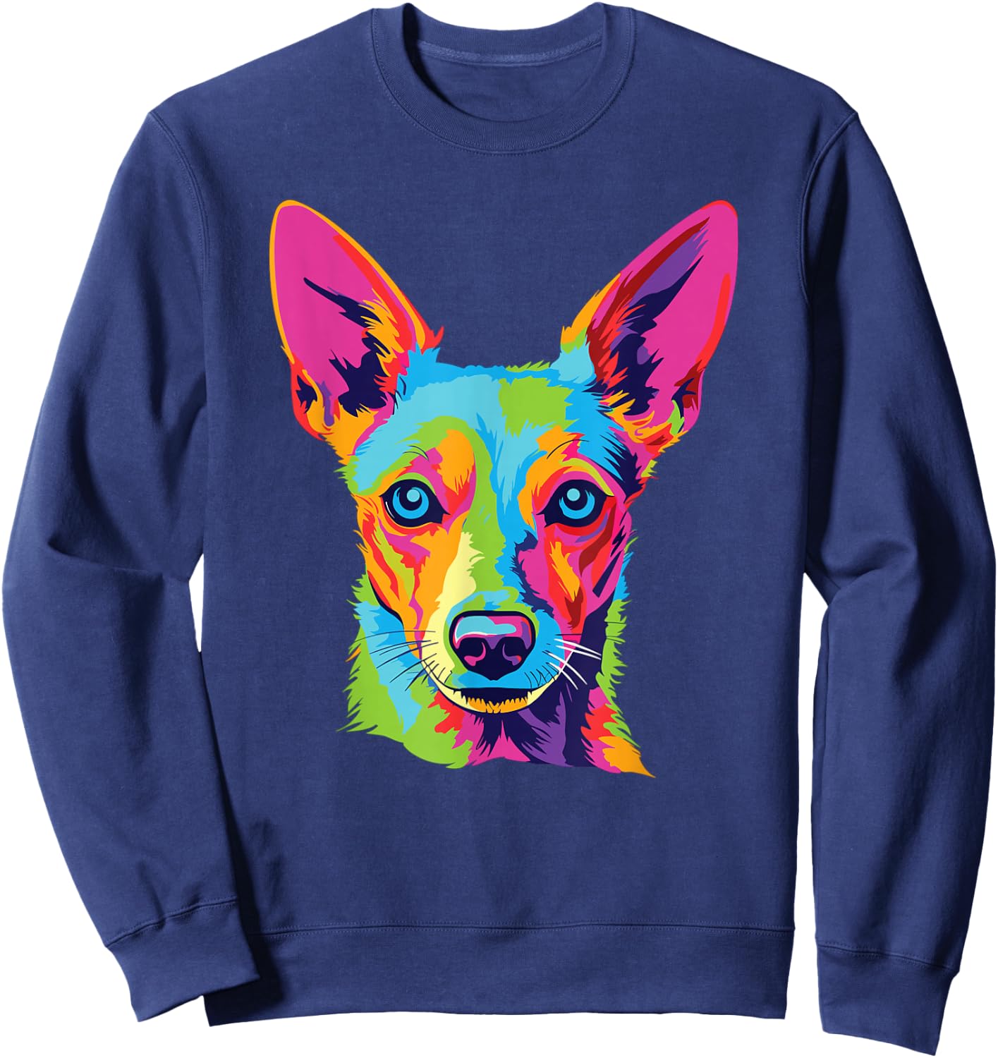 Watercolor Colorful Portuguese Podengo Pequeno Dog Sweatshirt - Sweatshirt | Navy