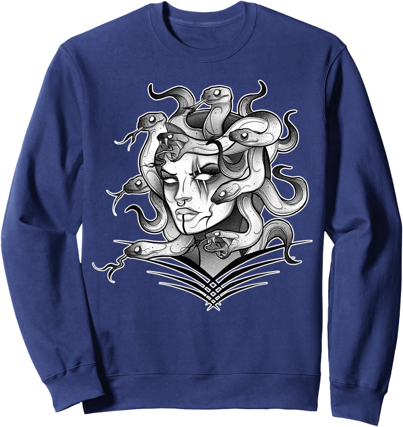 Medusa Snake Serpent x Greek Mythology Neo-Traditional Sweatshirt - Sweatshirt | Navy
