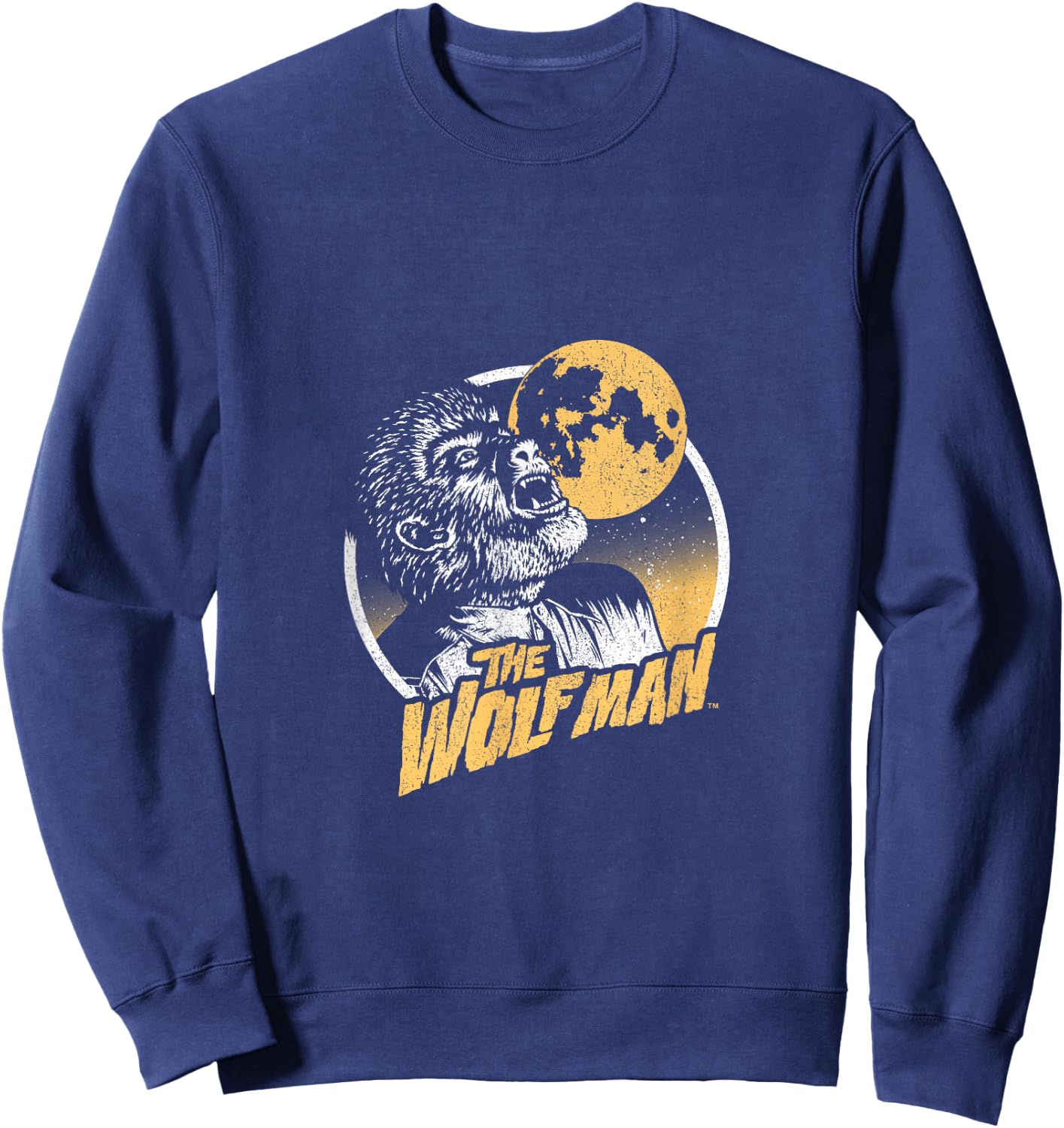 Universal Monsters Distressed Wolfman Circle Portrait Logo Sweatshirt - Sweatshirt | Navy