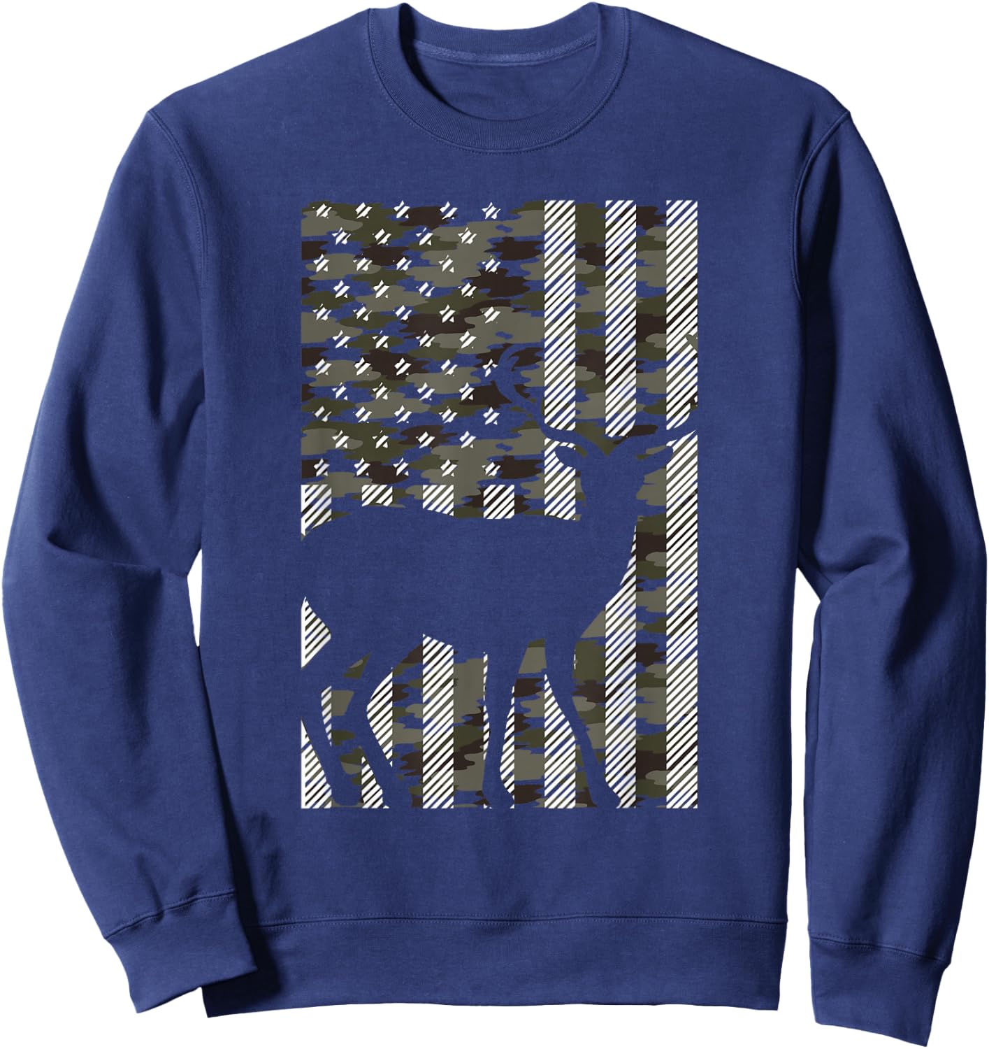 Camo American Flag Deer Vintage Buck Elk Hunting Hunter Gift Sweatshirt - Sweatshirt | Navy