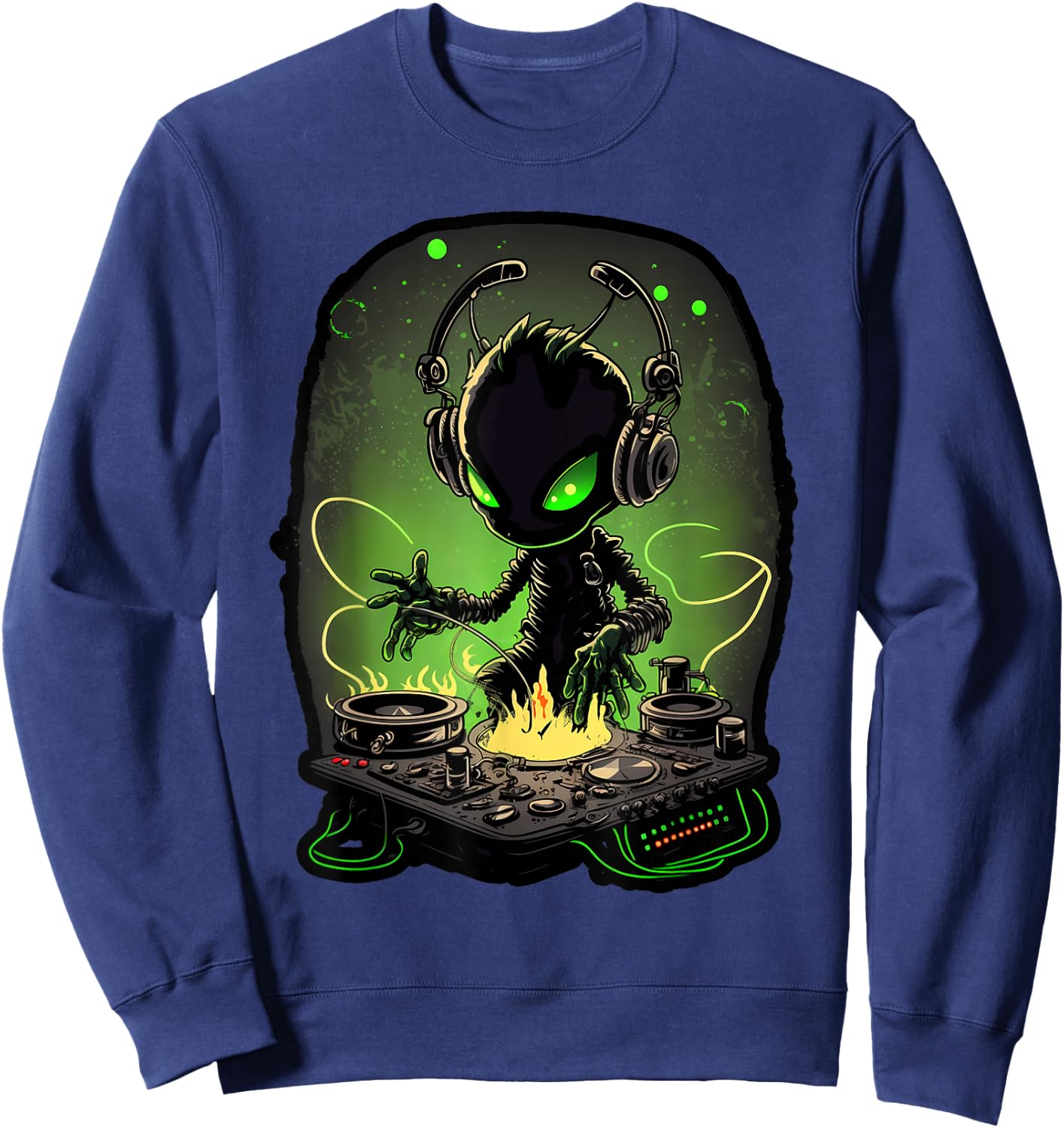 Astronaut Alien DJ, Alien DJing in Space, EDM Alien Rave Sweatshirt - Sweatshirt | Navy
