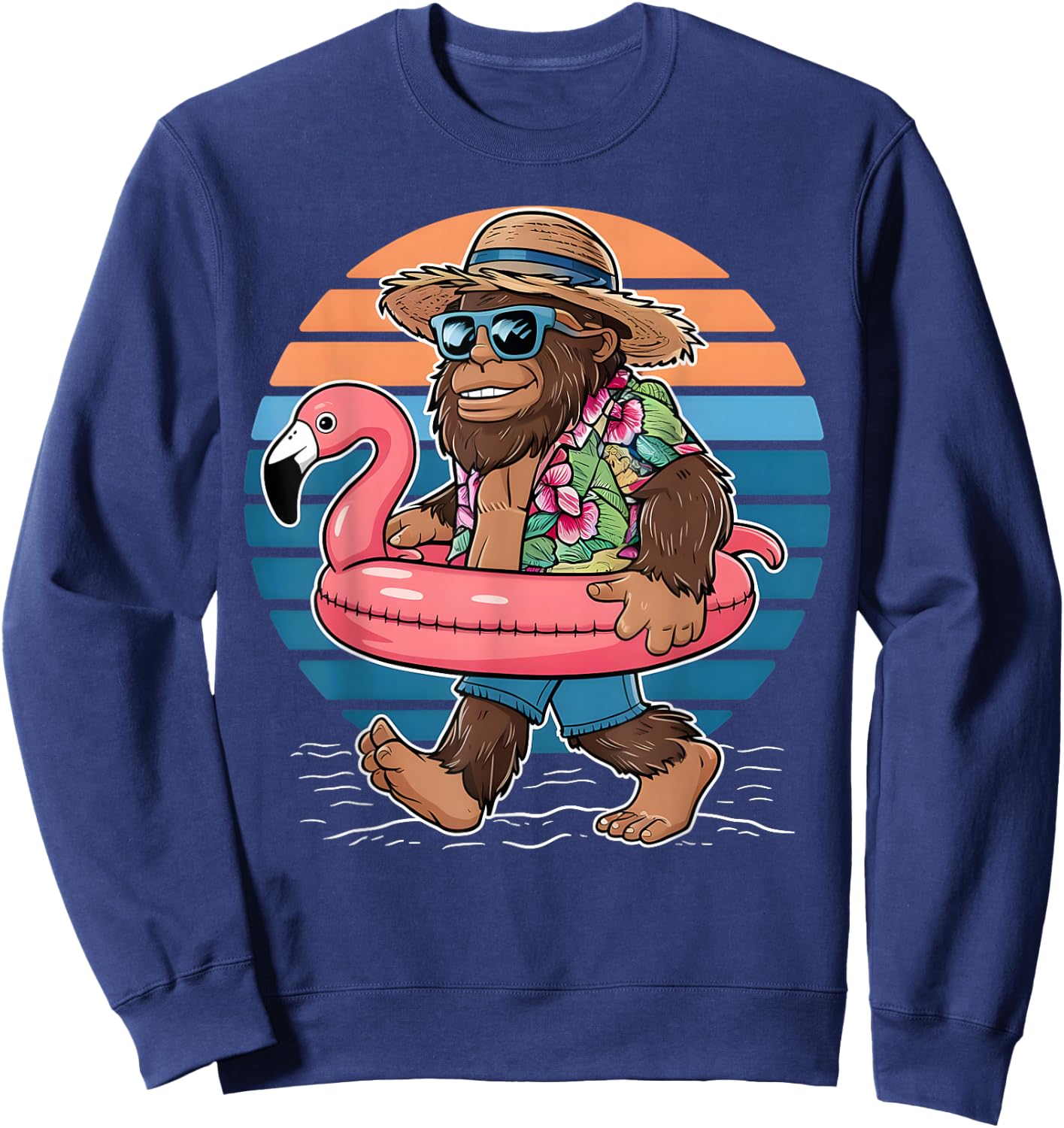 Pool Party Bigfoot Flamingo Men Women Sasquatch Pink Sweatshirt - Sweatshirt | Navy