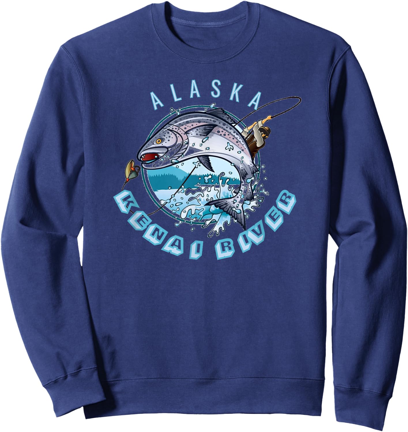 Kenai River Alaska Alaskan Salmon Fishing Trip AK Souvenir Sweatshirt - Sweatshirt | Navy
