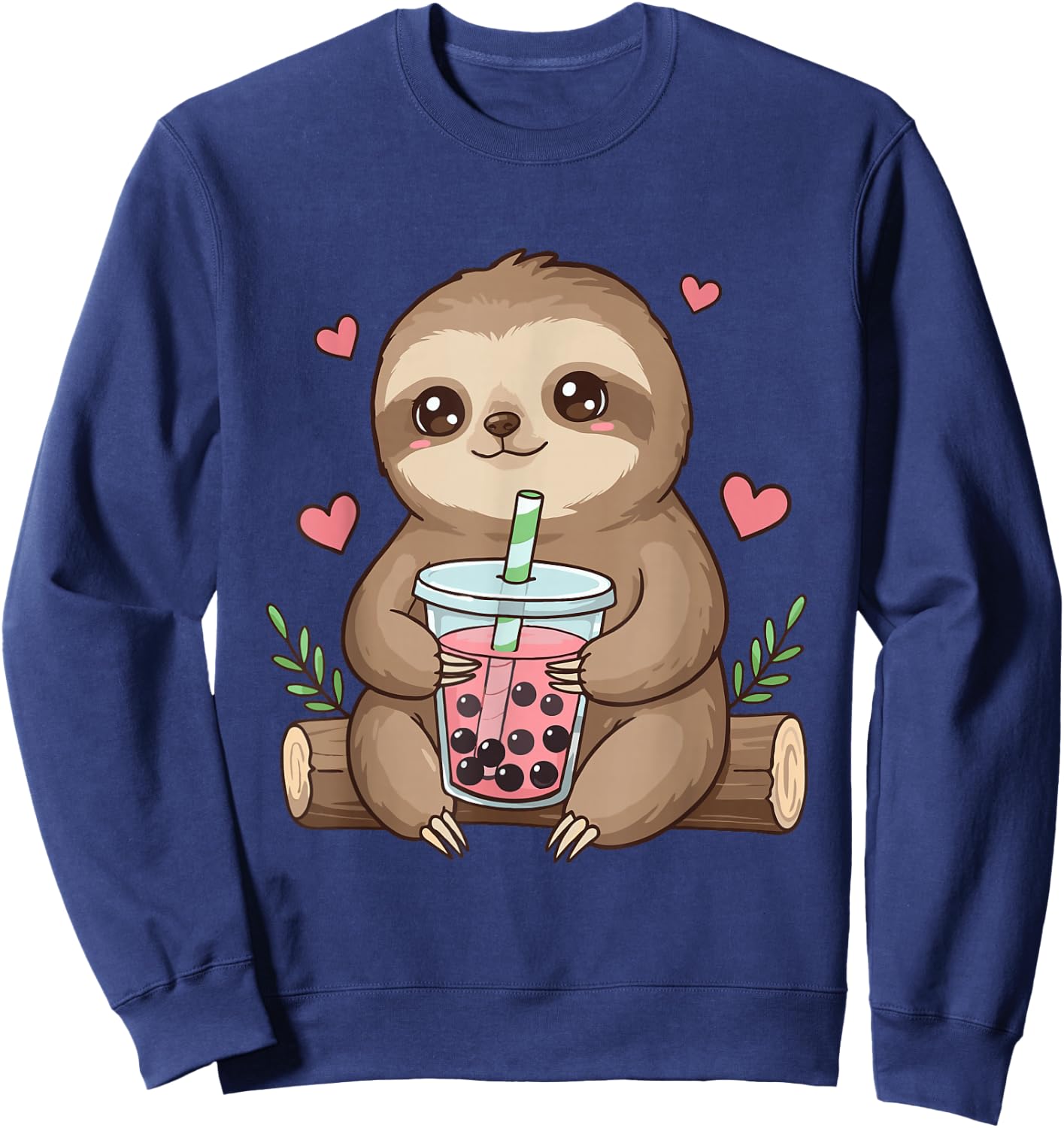 Cute Sloth Boba Bubble Milk Tea Kawaii Women Girls Sloth Sweatshirt - Sweatshirt | Navy