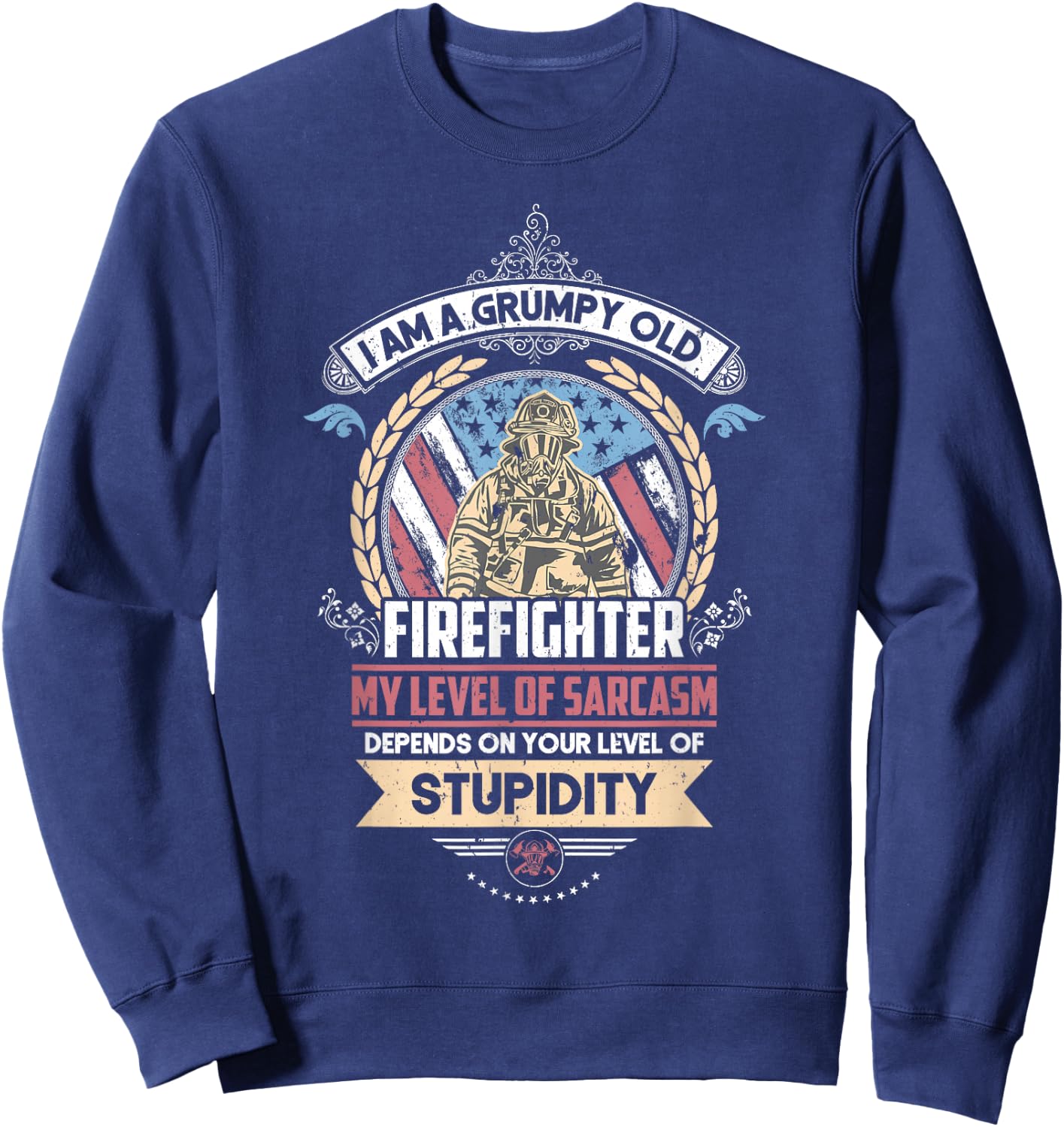Grumpy Old Firefighter Patriotic Usa American Flag Sweatshirt - Sweatshirt | Navy
