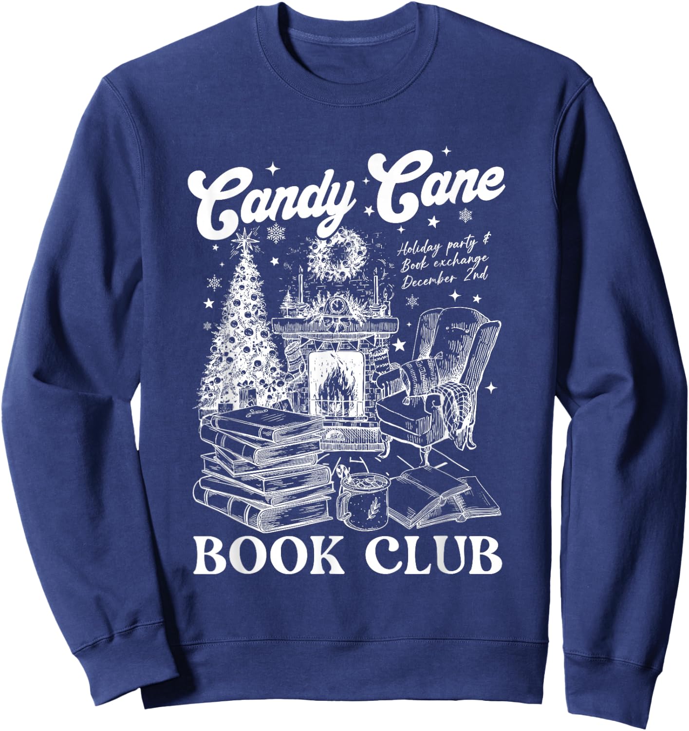 Bookish Christmas Candy Cane Book Club librarian Winter Sweatshirt - Sweatshirt | Navy